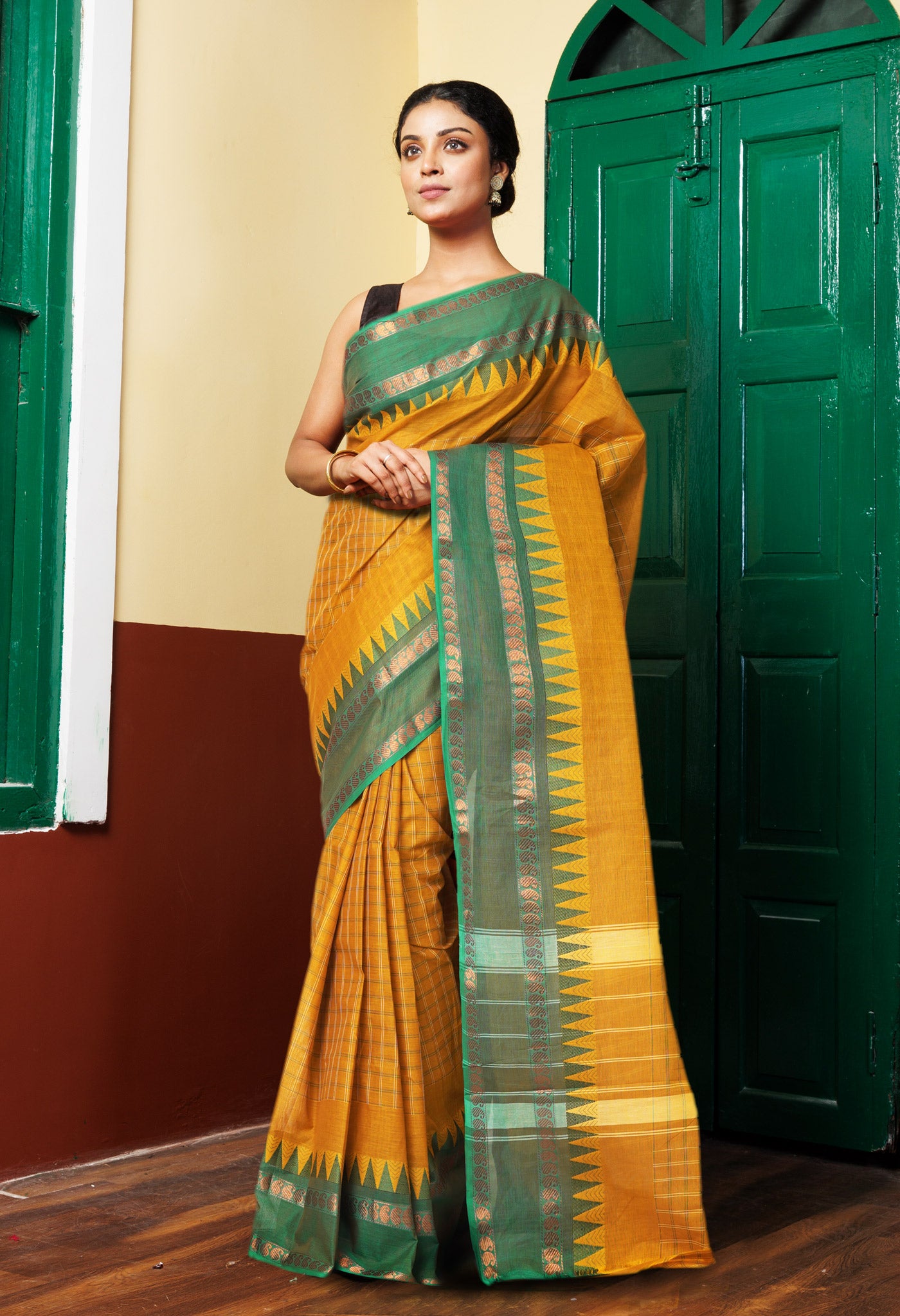 Mustard Yellow Pure Pavani Handcrafted Kanchi Cotton Saree-UNM82774