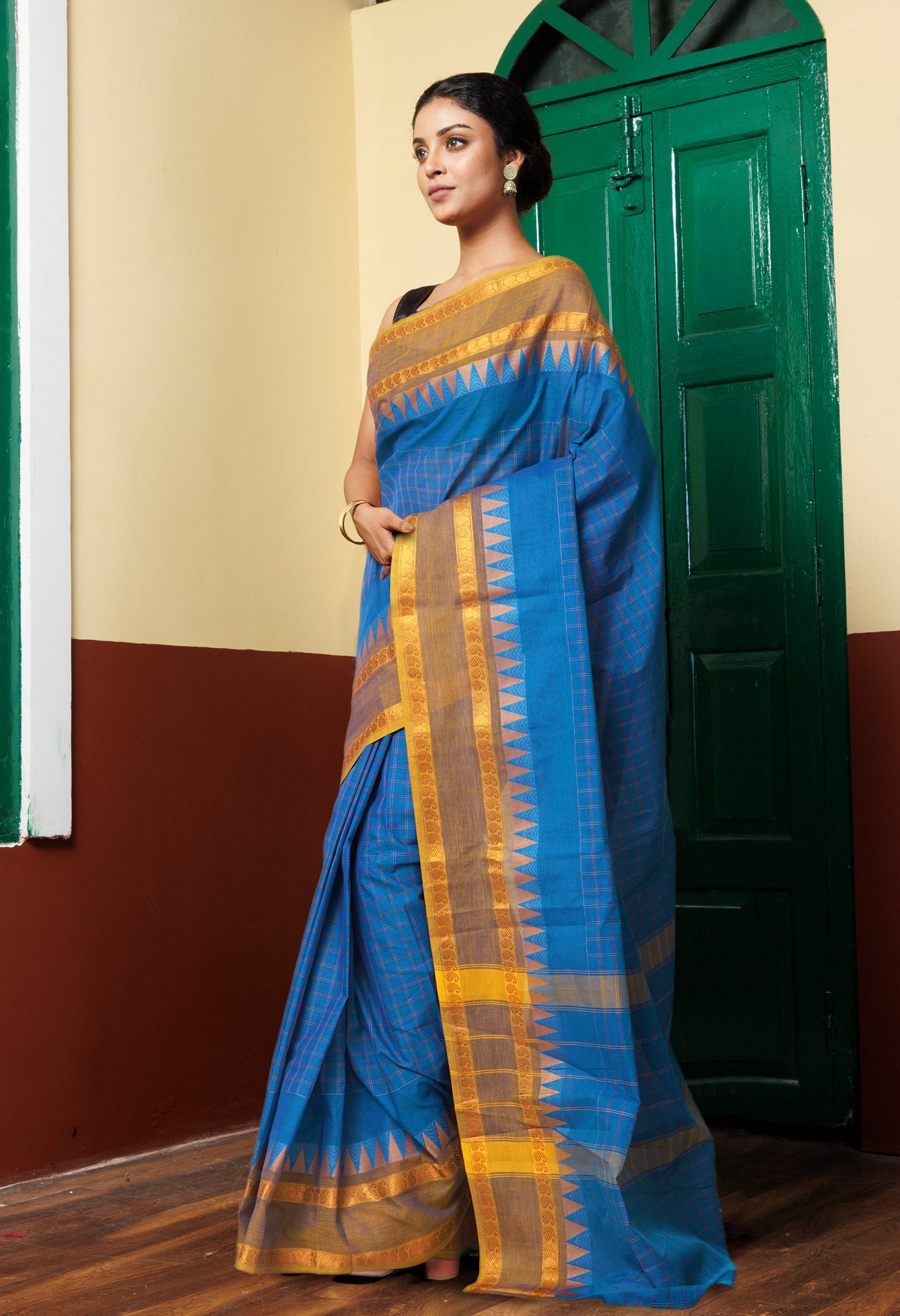 Peacock Blue Pure Pavani Handcrafted Kanchi Cotton Saree-UNM82775