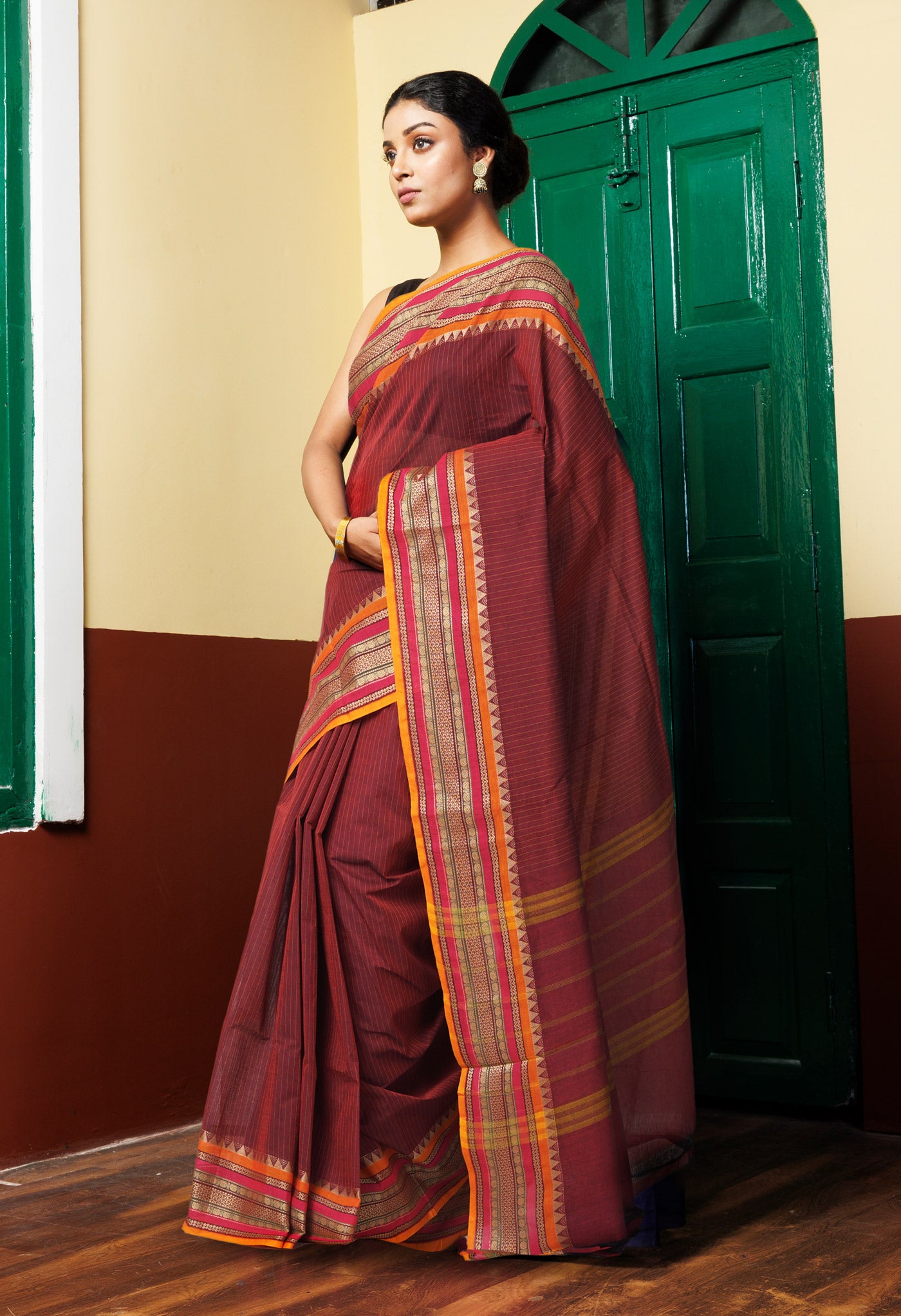 Maroon Pure Pavani Handcrafted Kanchi Cotton Saree-UNM82780