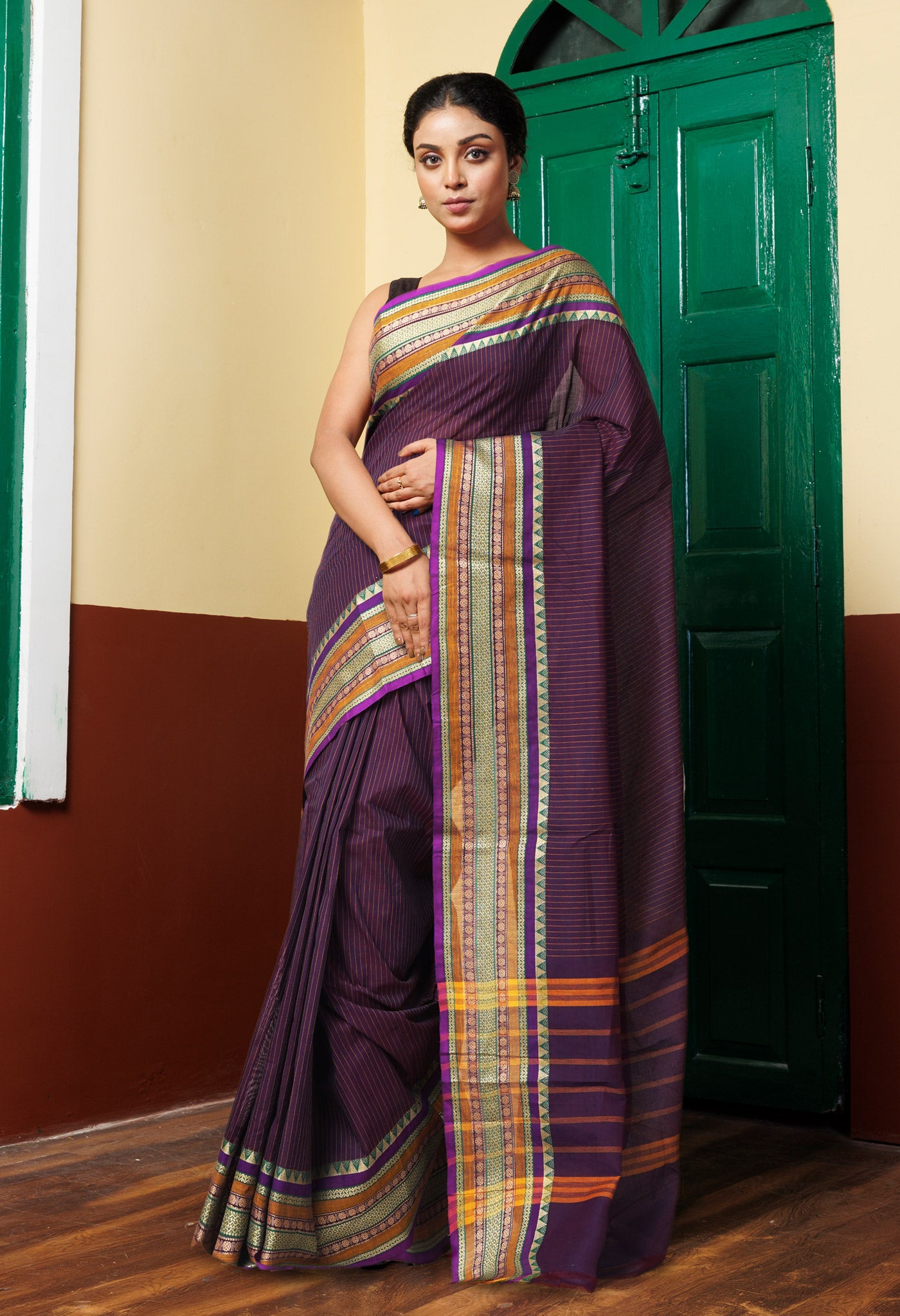 Dark Purple Pure Pavani Handcrafted Kanchi Cotton Saree-UNM82782