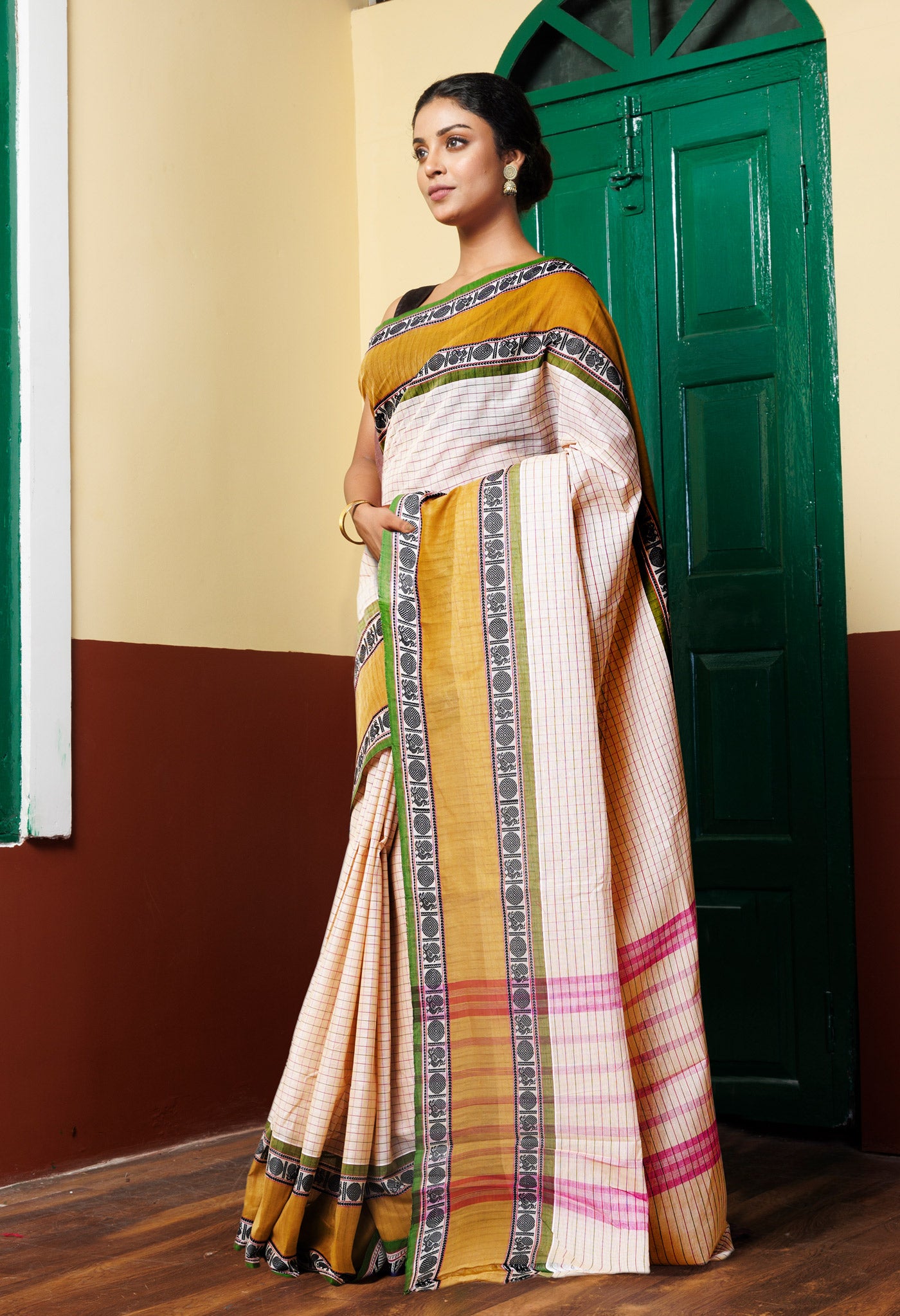 Beige Pure Pavani Handcrafted Kanchi Cotton Saree-UNM82785