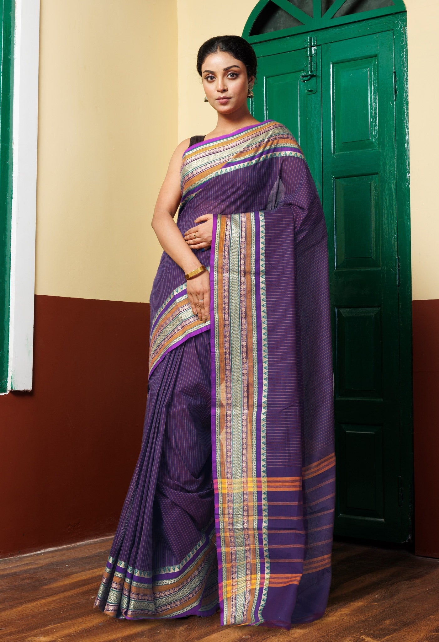 Violet Pure Pavani Handcrafted Kanchi Cotton Saree-UNM82786