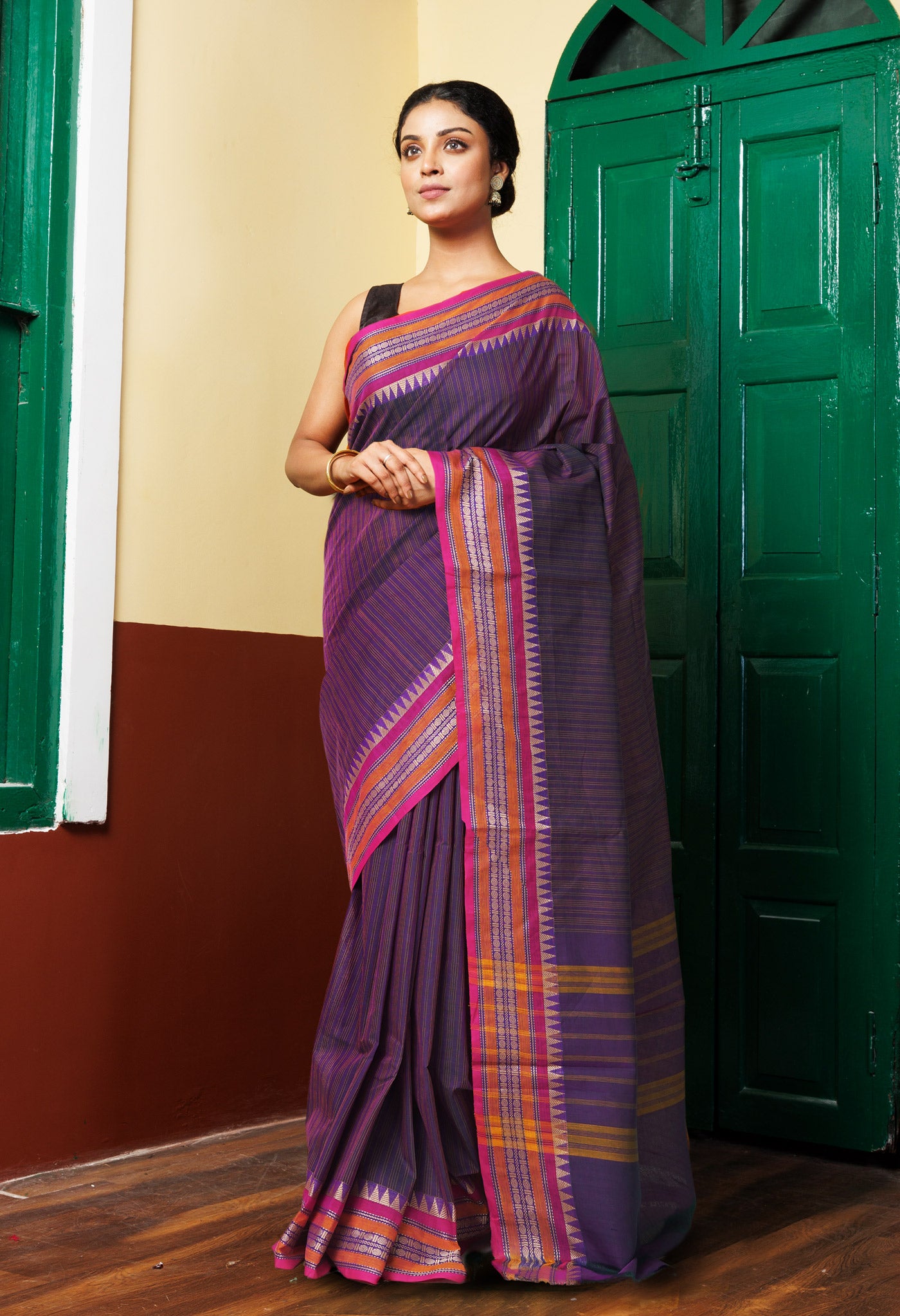 Dark Green Pure Pavani Handcrafted Kanchi Cotton Saree-UNM82788