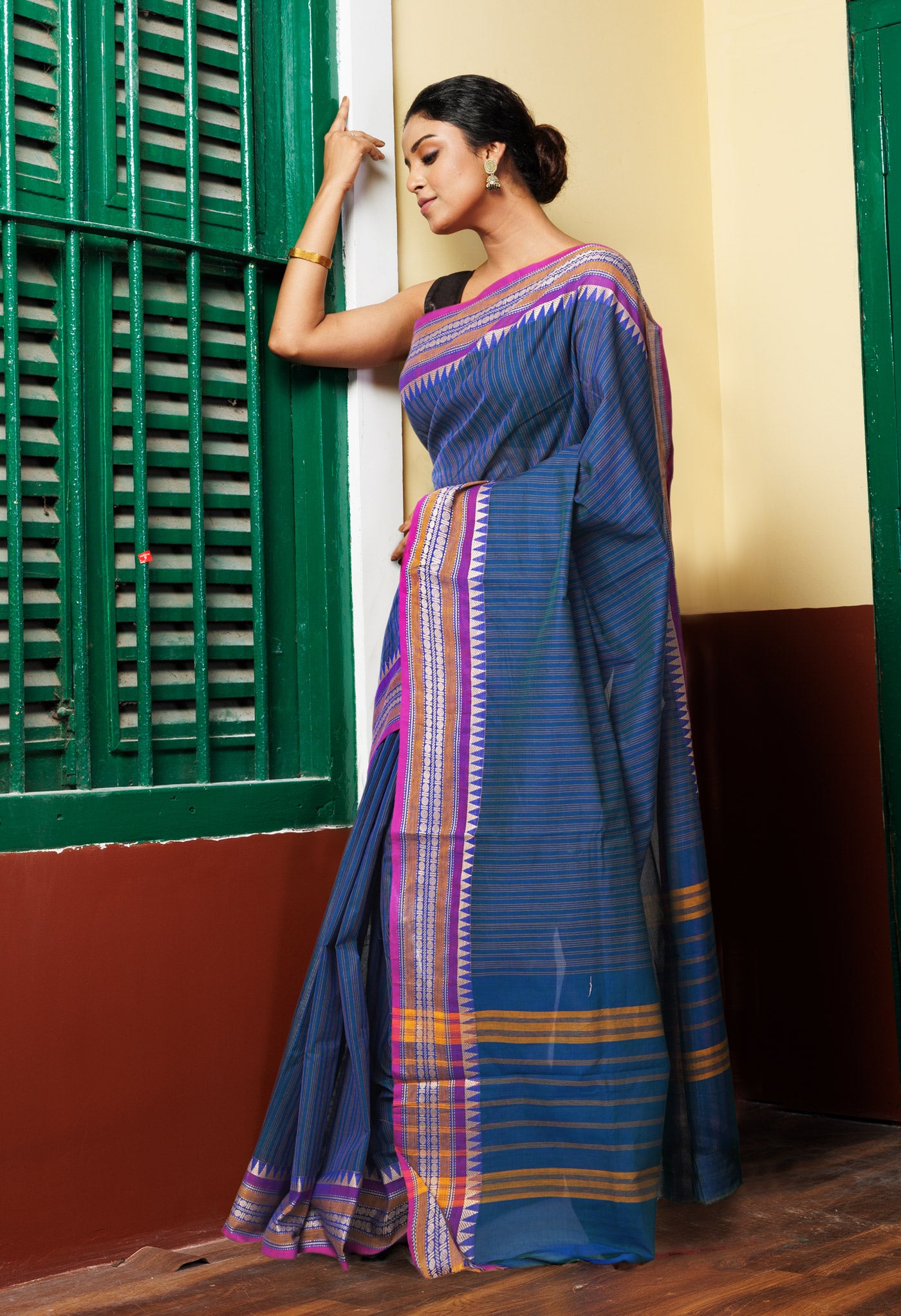 Peacock Blue Pure Pavani Handcrafted Kanchi Cotton Saree-UNM82790