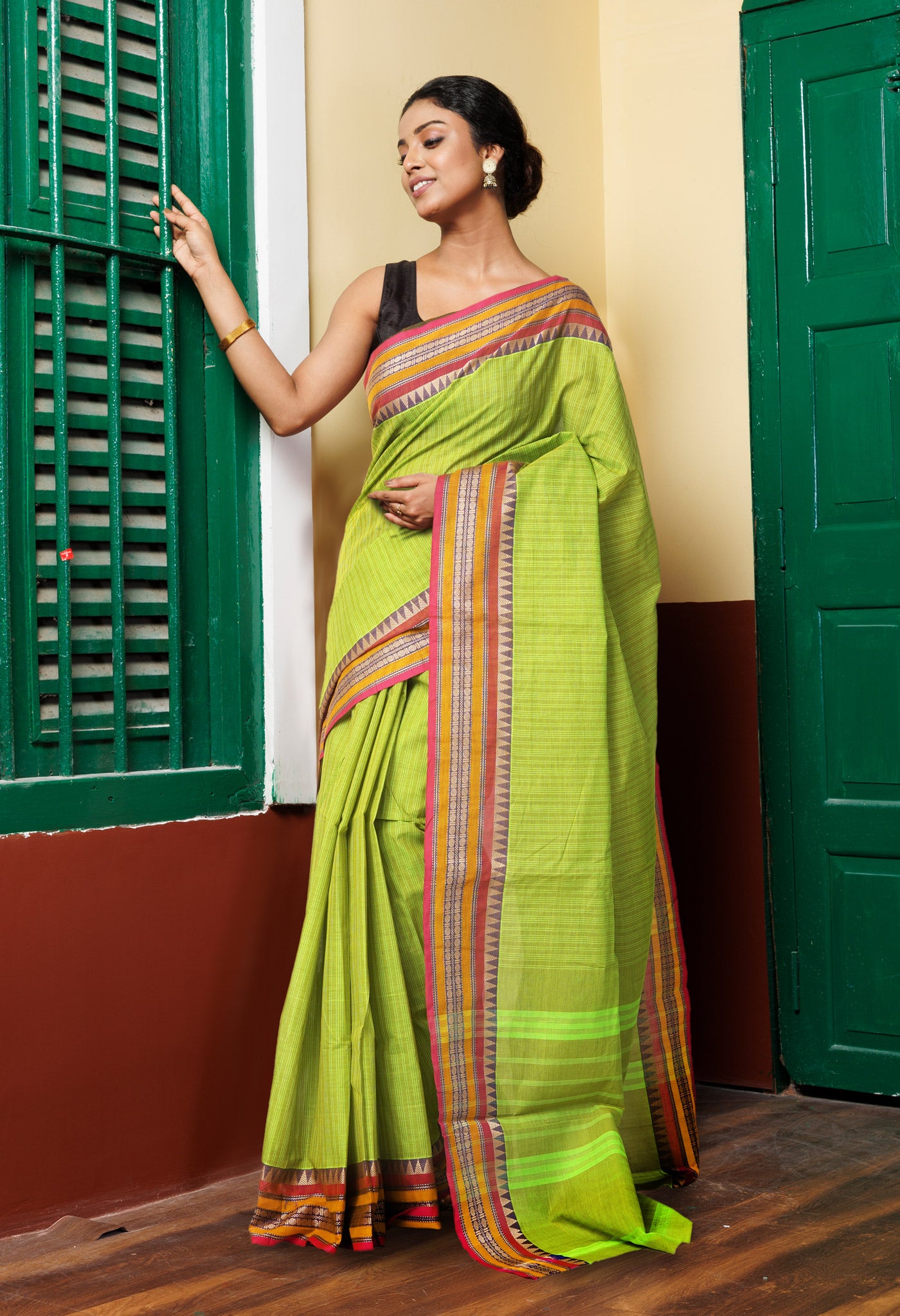 Parrot Green Pure Pavani Handcrafted Kanchi Cotton Saree-UNM82791