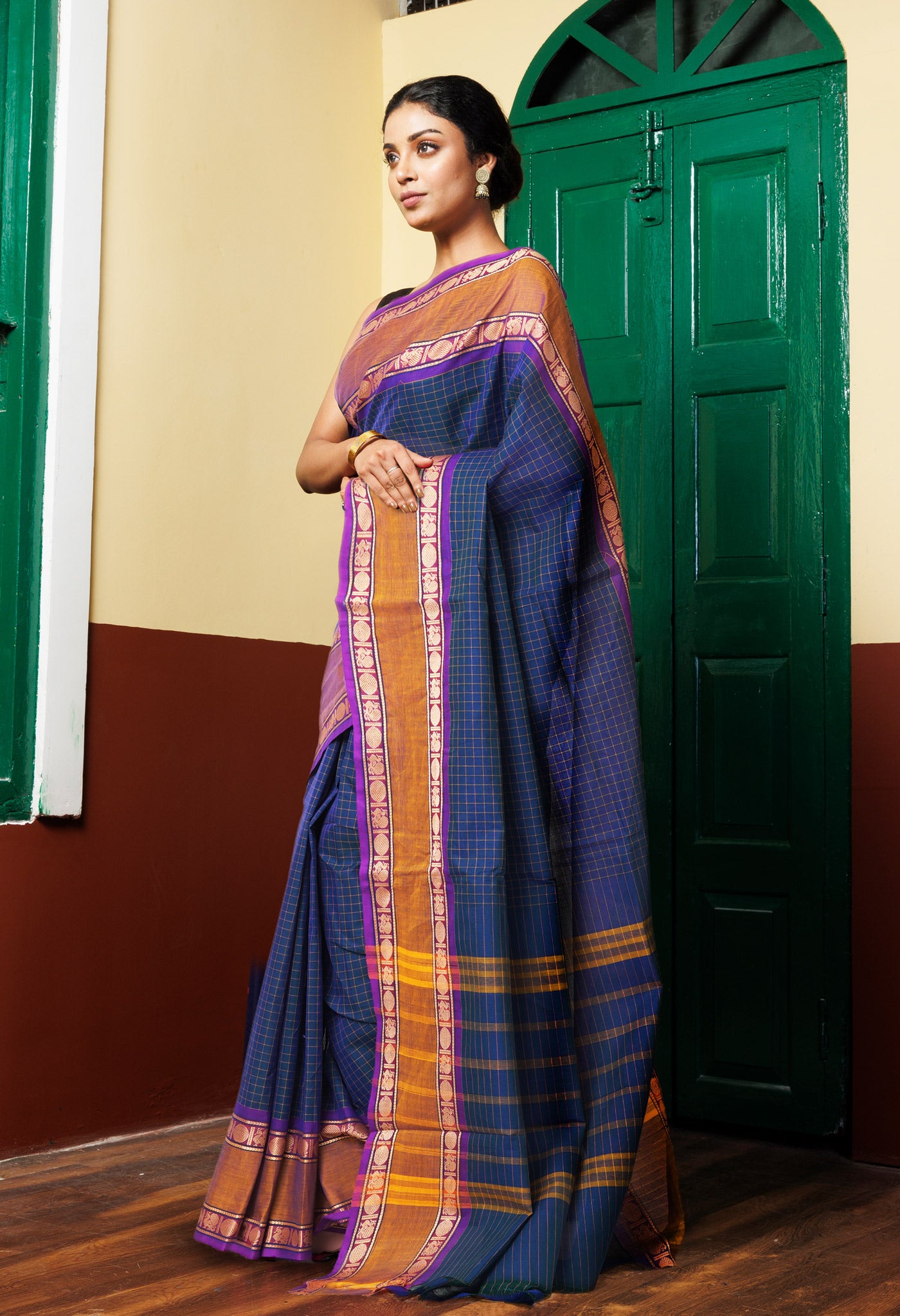 Peacock Blue Pure Pavani Handcrafted Kanchi Cotton Saree-UNM82793