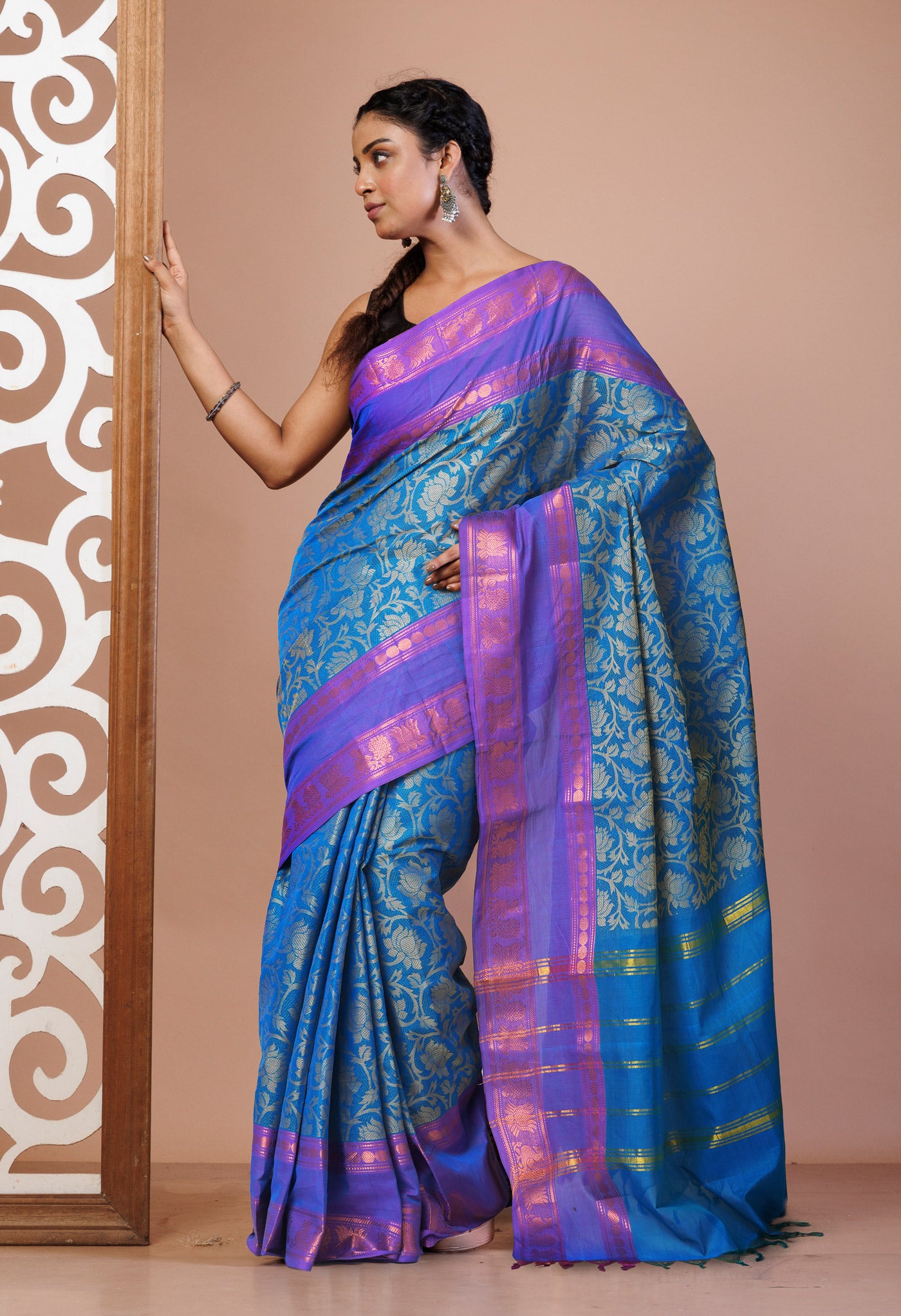 Blue Pure Pavani Handcrafted Jacquard Chettinad Cotton Saree-UNM82797