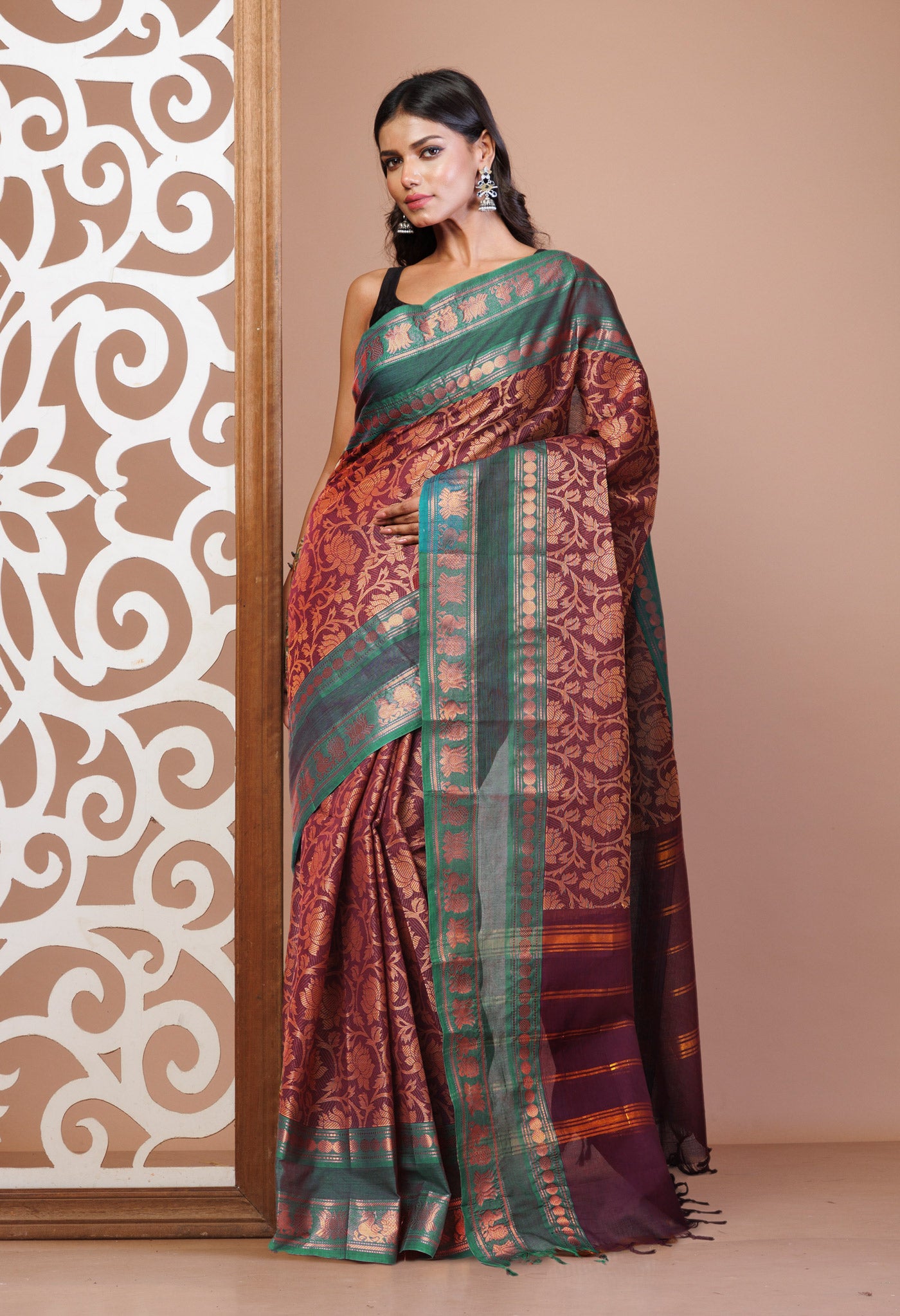Red Pure Pavani Handcrafted Jacquard Chettinad Cotton Saree-UNM82798