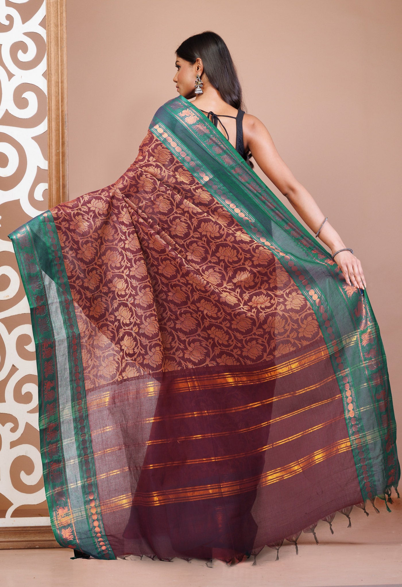 Red Pure Pavani Handcrafted Jacquard Chettinad Cotton Saree-UNM82798