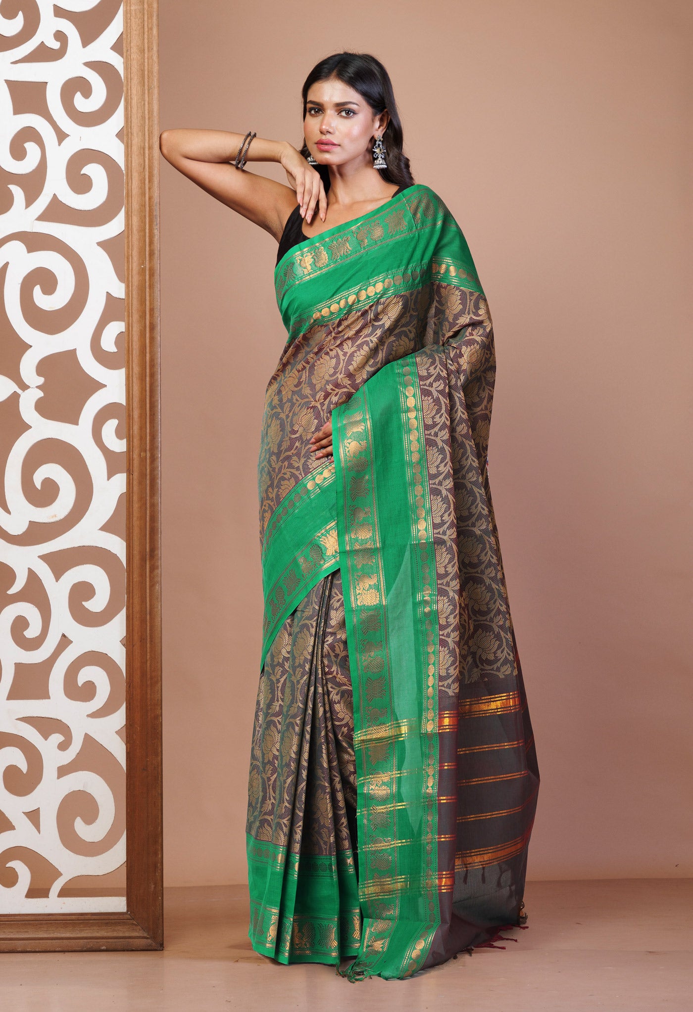 Red Pure Pavani Handcrafted Jacquard Chettinad Cotton Saree-UNM82799