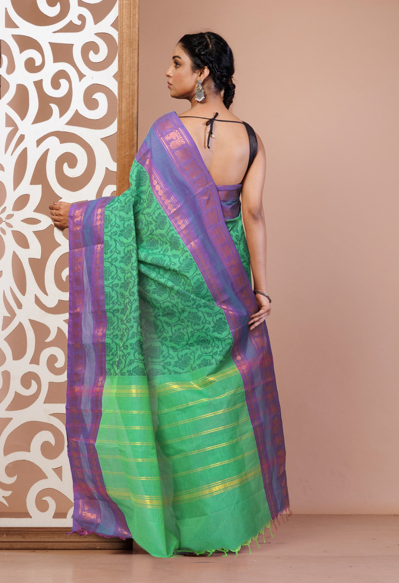 Green Pure Pavani Handcrafted Jacquard Chettinad Cotton Saree-UNM82800