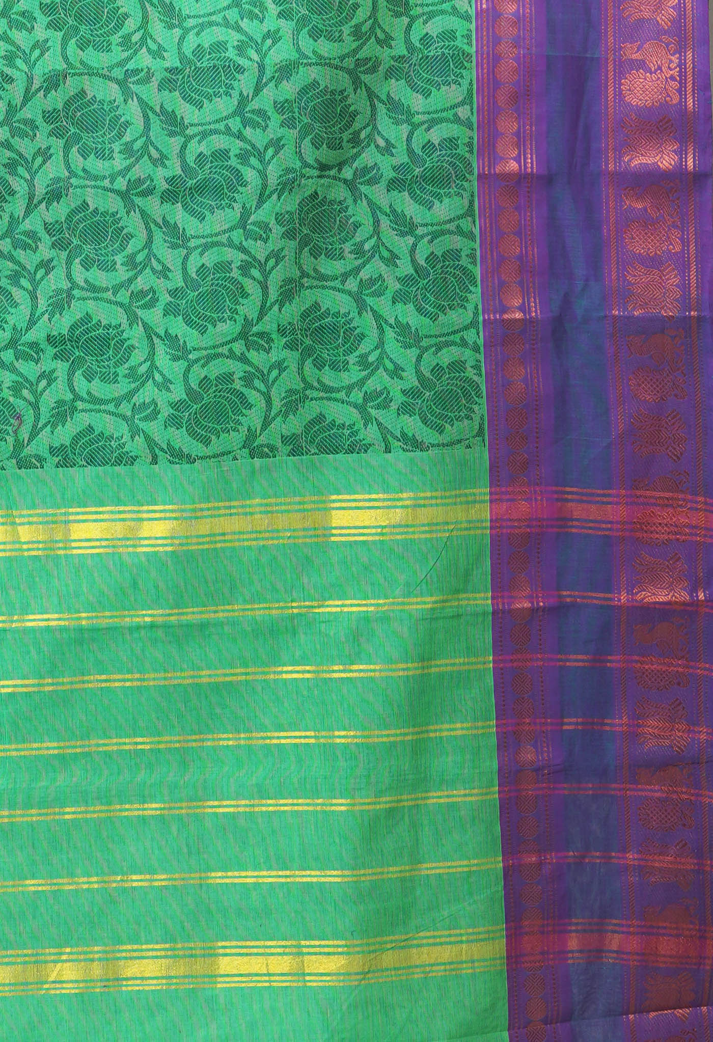 Green Pure Pavani Handcrafted Jacquard Chettinad Cotton Saree-UNM82800