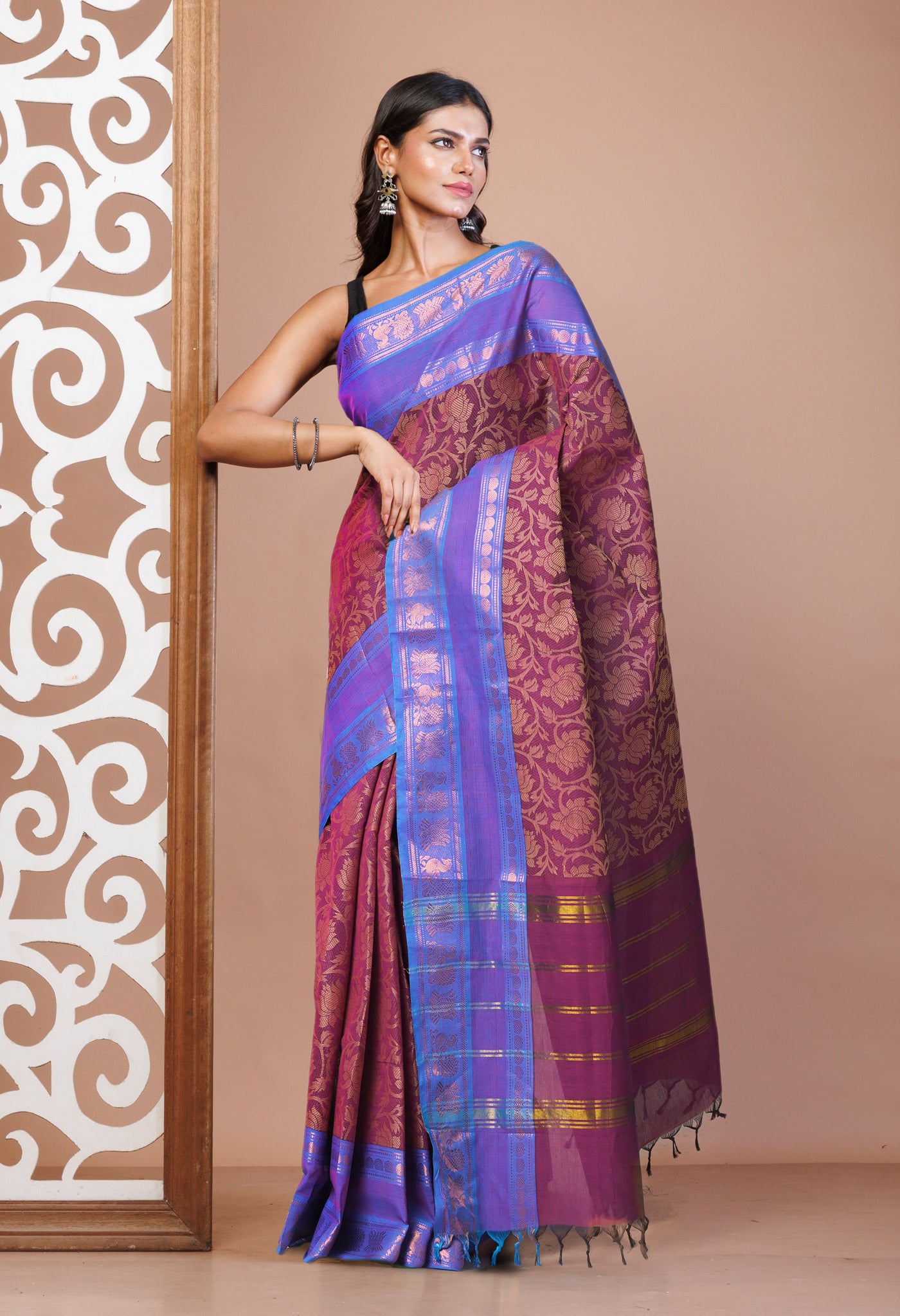 Pink Pure Pavani Handcrafted Jacquard Chettinad Cotton Saree-UNM82801