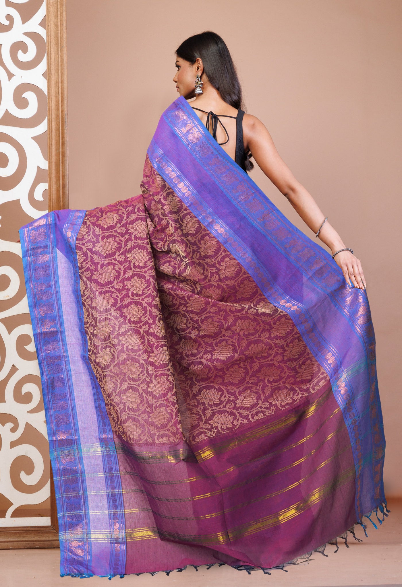 Pink Pure Pavani Handcrafted Jacquard Chettinad Cotton Saree-UNM82801