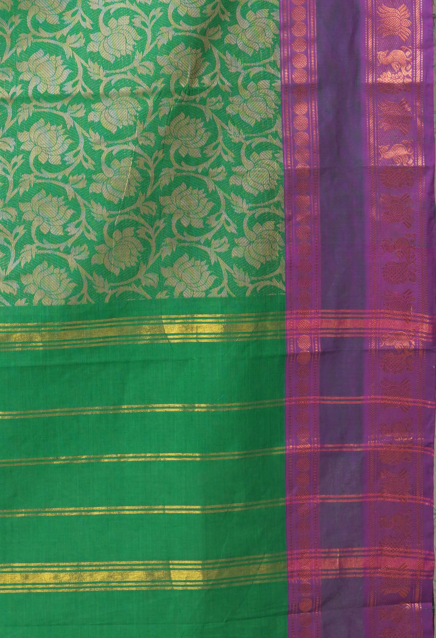 Green Pure Pavani Handcrafted Jacquard Chettinad Cotton Saree-UNM82802