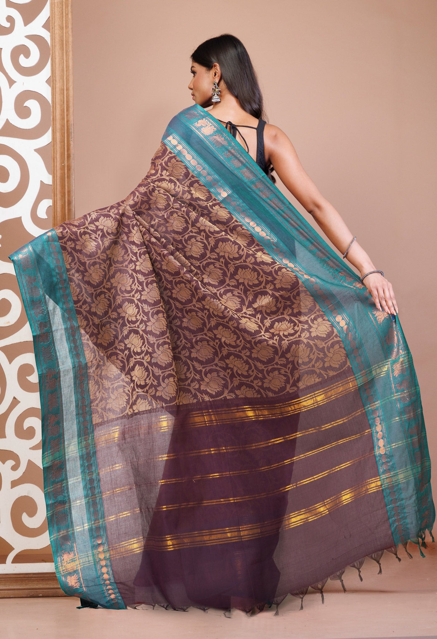 Dark Purple Pure Pavani Handcrafted Jacquard Chettinad Cotton Saree-UNM82803