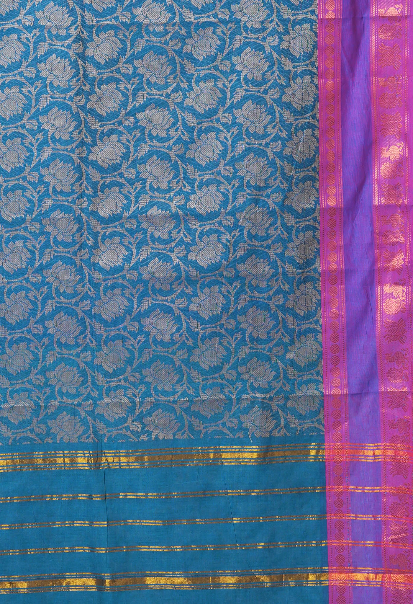Blue Pure Pavani Handcrafted Jacquard Chettinad Cotton Saree-UNM82804
