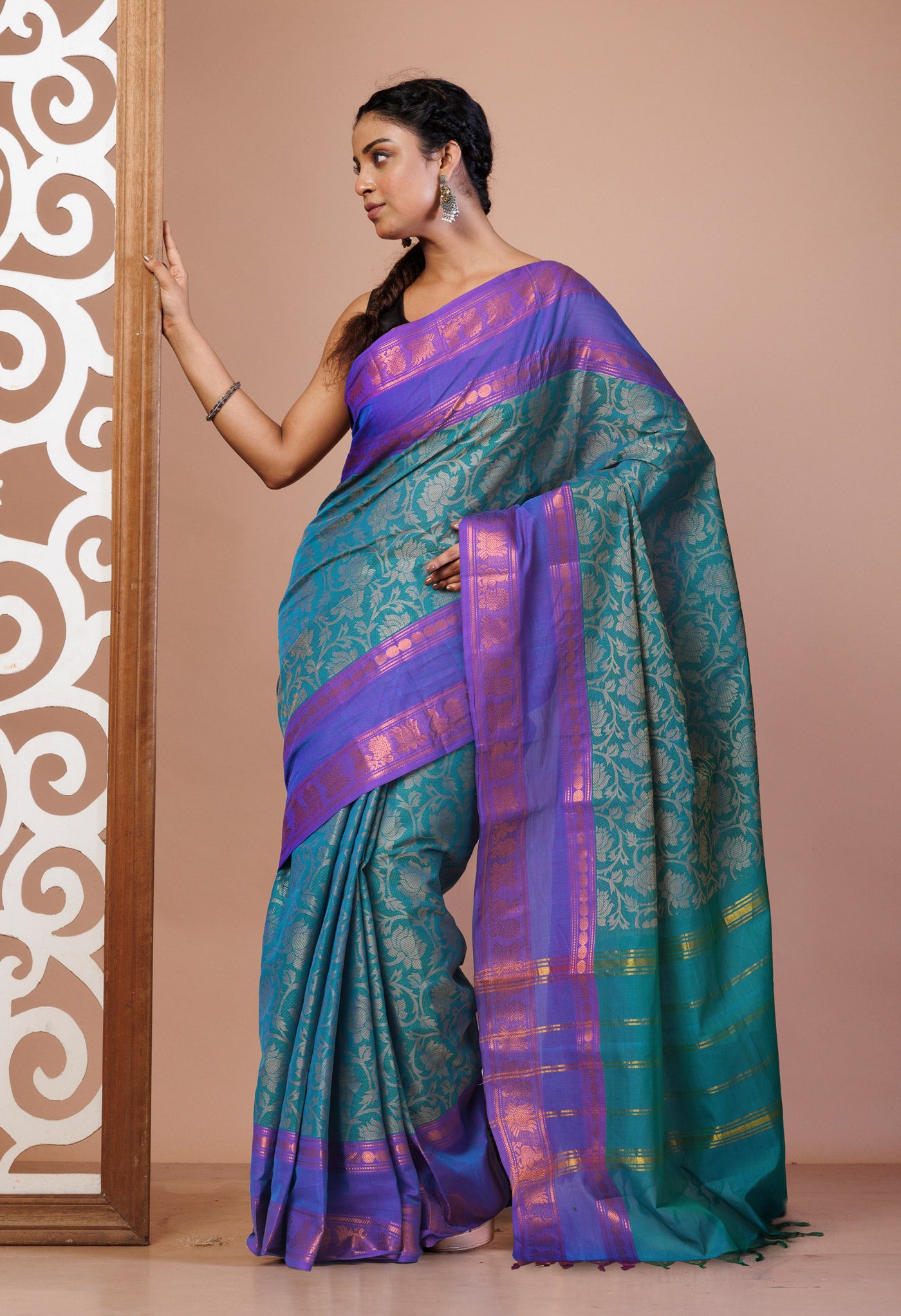 Blue Pure Pavani Handcrafted Jacquard Chettinad Cotton Saree-UNM82807