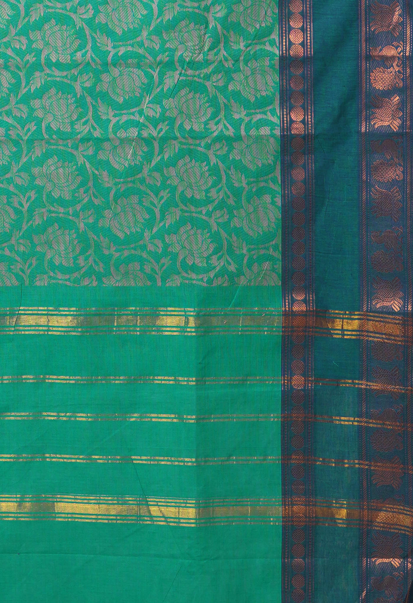 Green Pure Pavani Handcrafted Jacquard Chettinad Cotton Saree-UNM82809