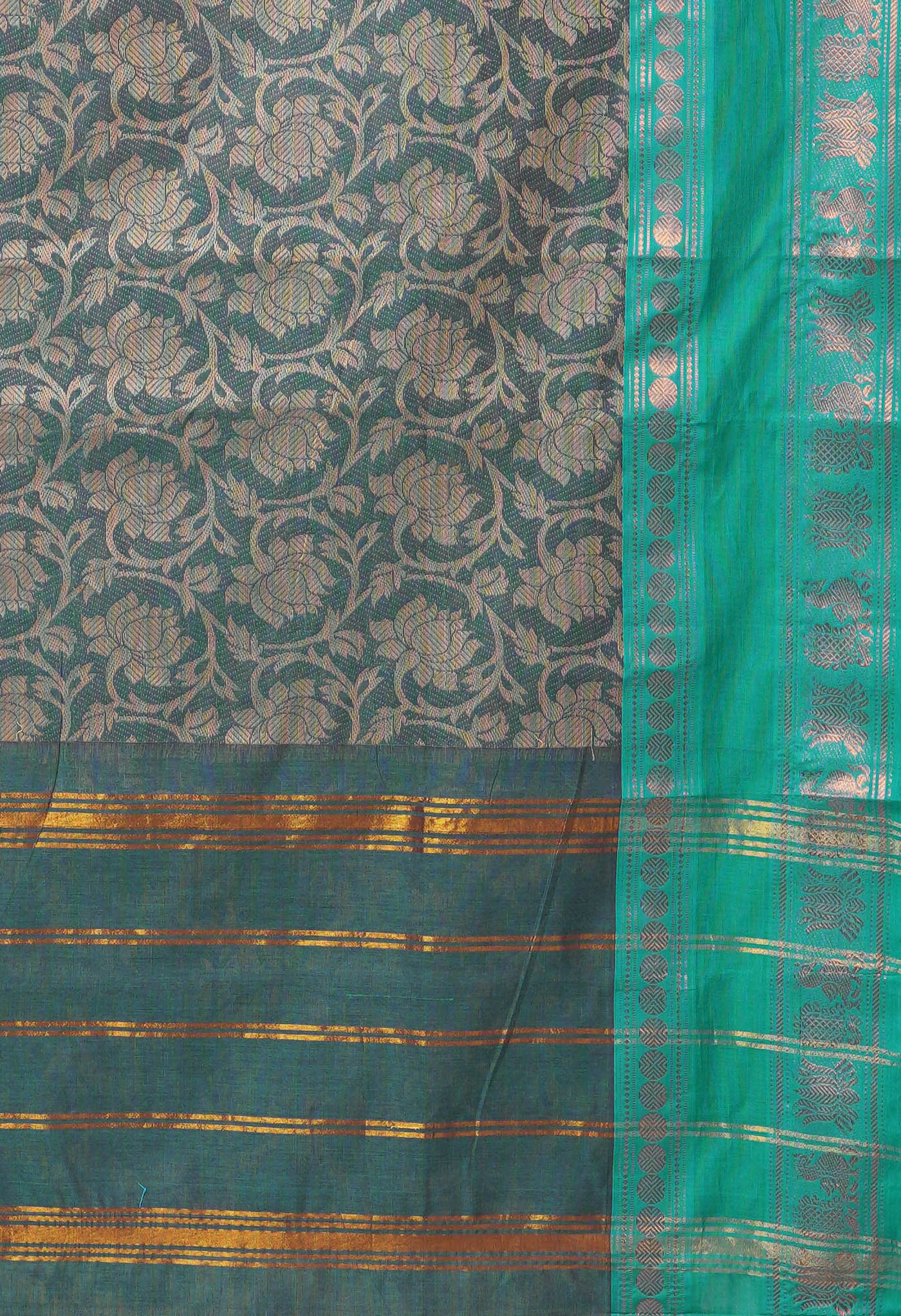 Green Pure Pavani Handcrafted Jacquard Chettinad Cotton Saree-UNM82812