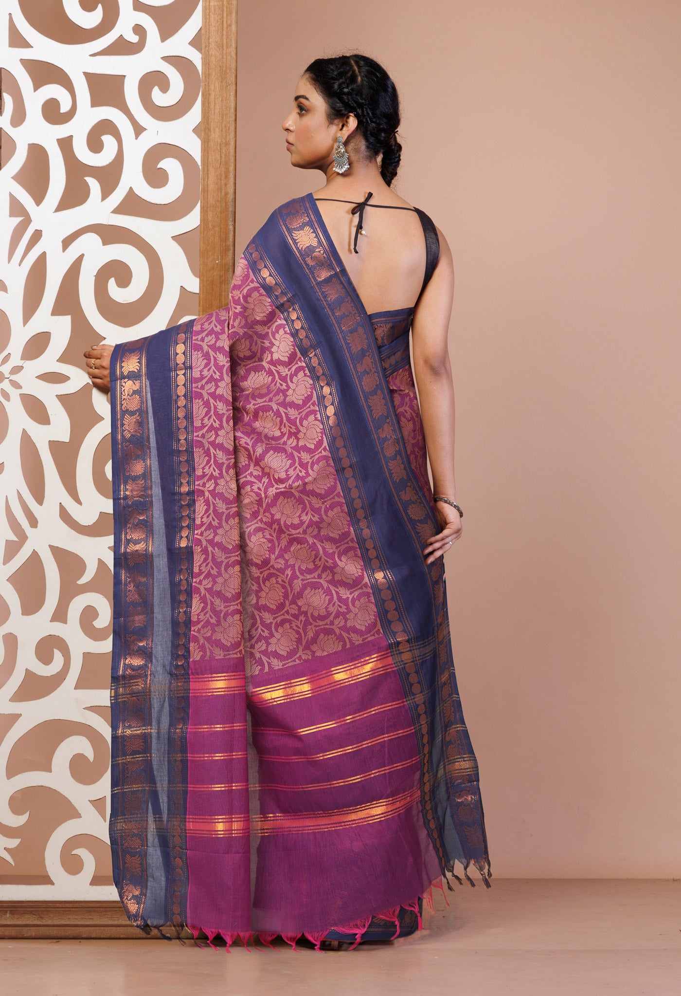 Pink Pure Pavani Handcrafted Jacquard Chettinad Cotton Saree-UNM82813