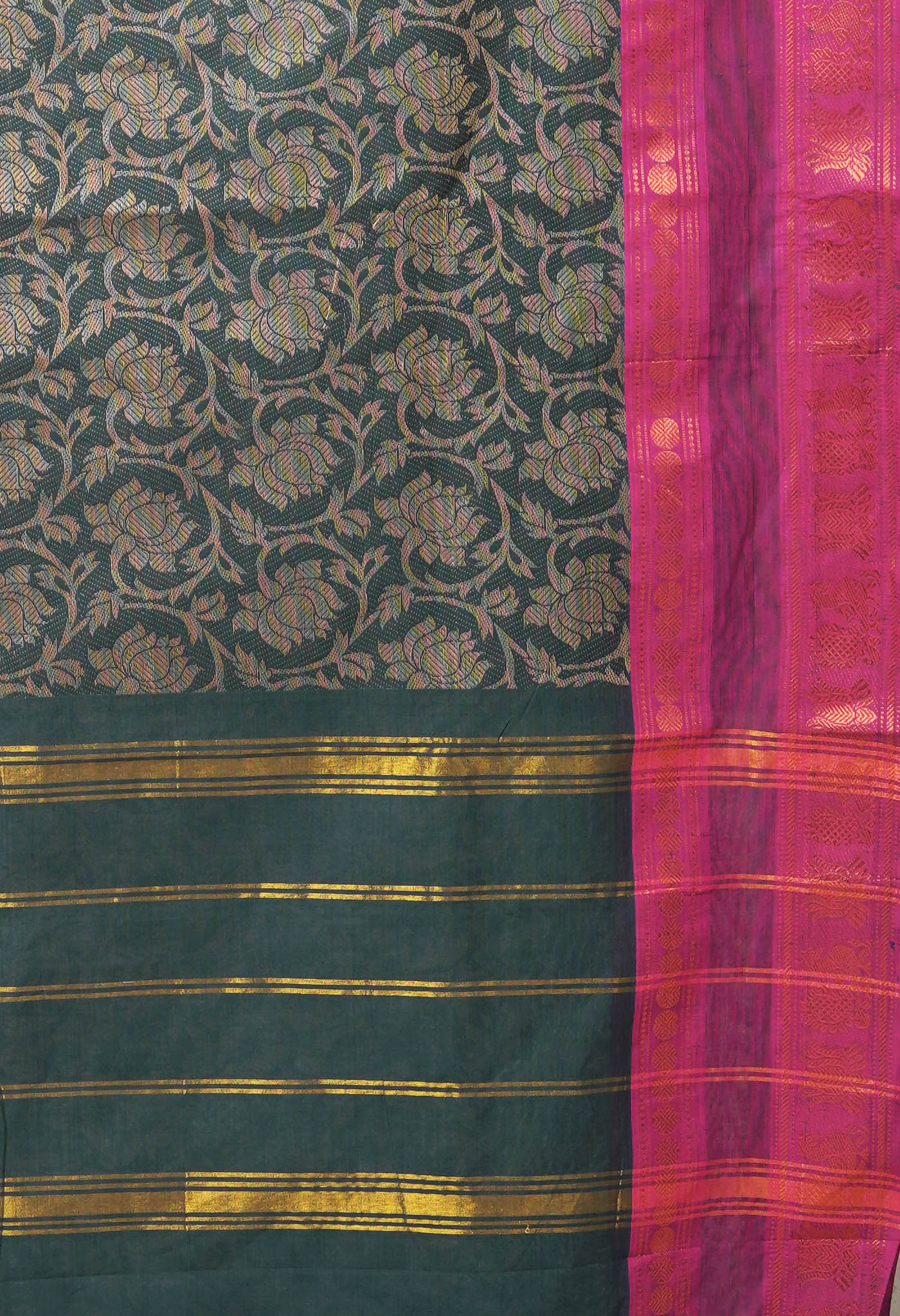 Green Pure Pavani Handcrafted Jacquard Chettinad Cotton Saree-UNM82814