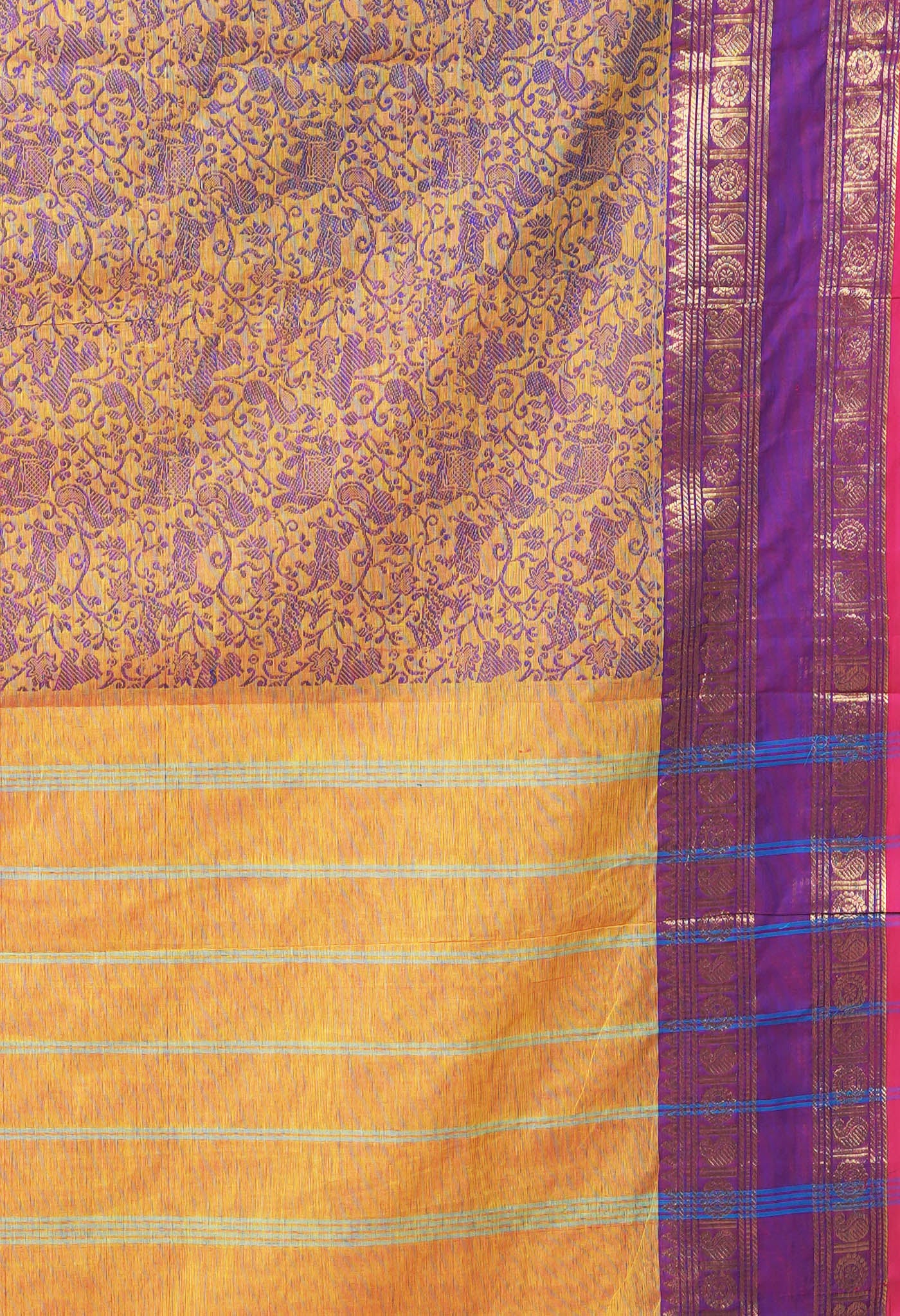 Yellow Pure Pavani Handcrafted Jacquard Chettinad Cotton Saree-UNM82816