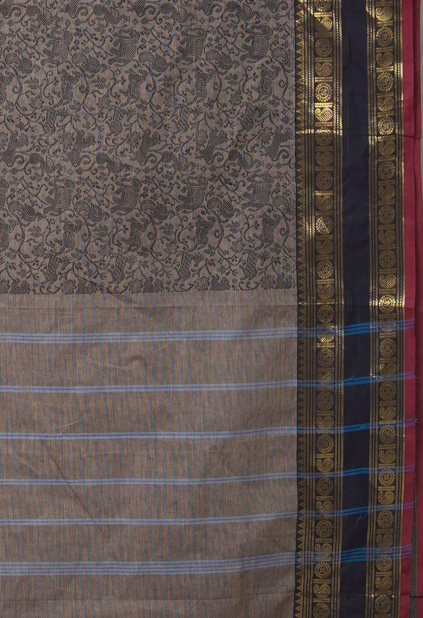 Brown Pure Pavani Handcrafted Jacquard Chettinad Cotton Saree-UNM82817