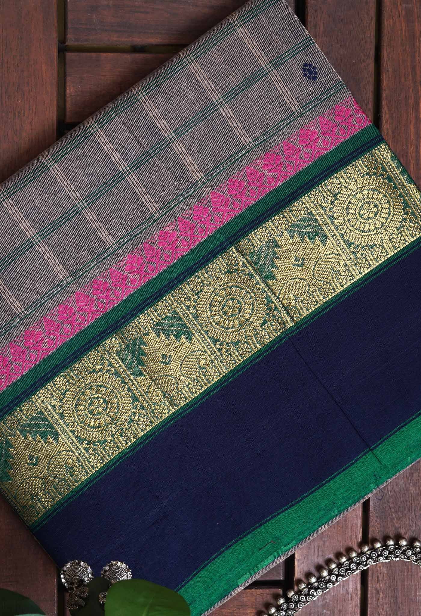 Grey Pure Pavani Handcrafted Kanchi Cotton Saree-UNM82818