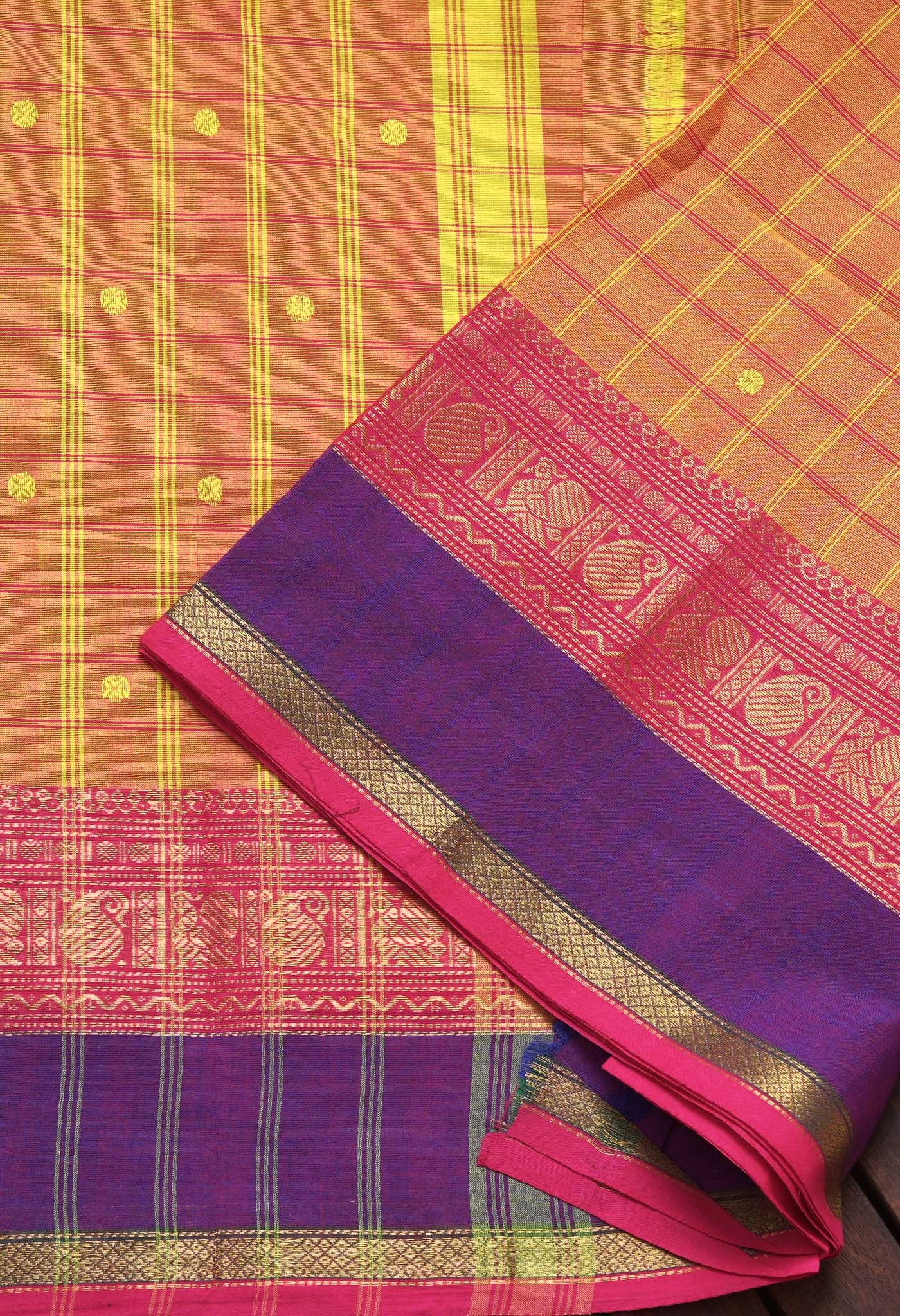 Yellow Pure Pavani Handcrafted Kanchi Cotton Saree-UNM82822