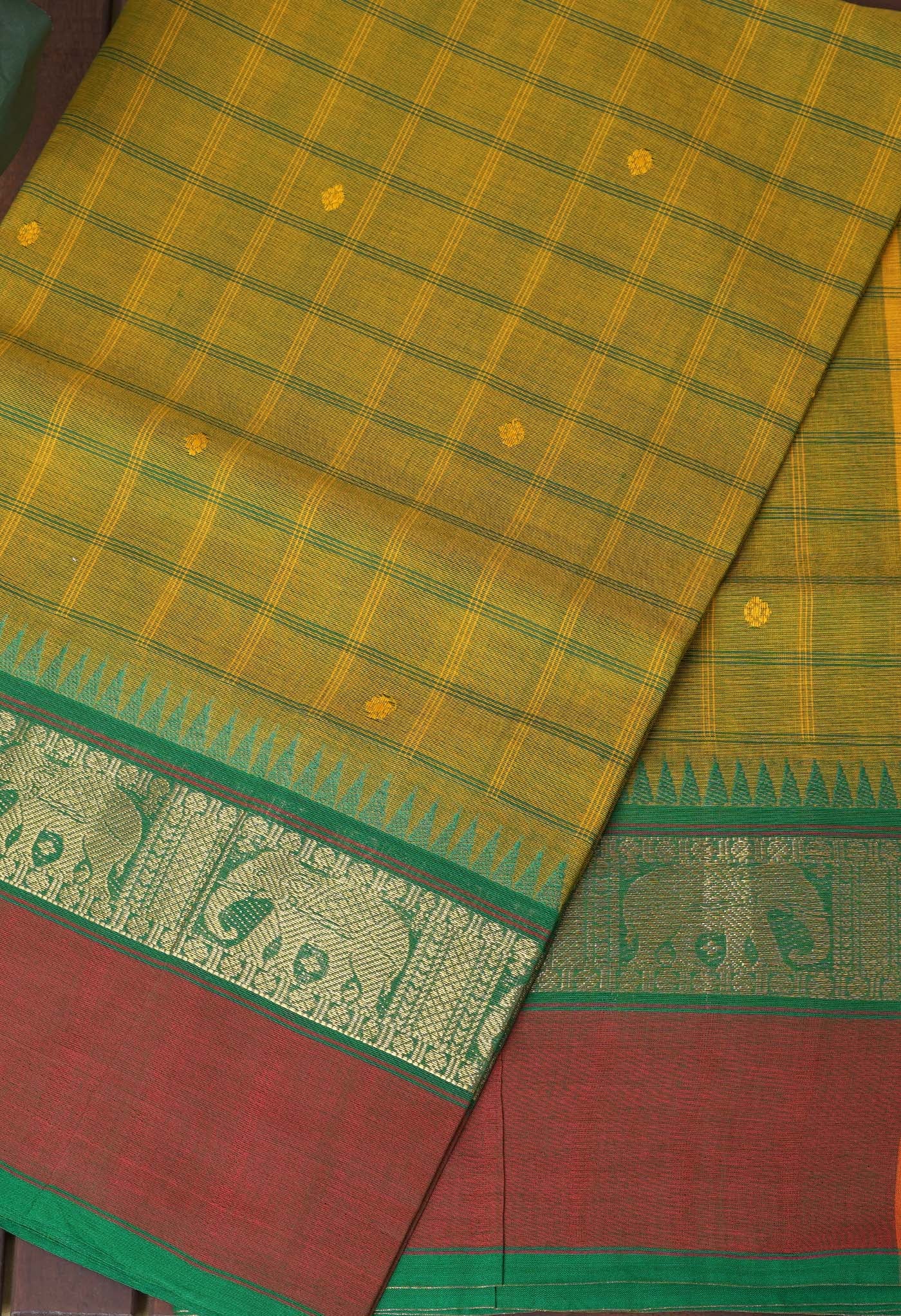 Green Pure Pavani Handcrafted Kanchi Cotton Saree-UNM82825