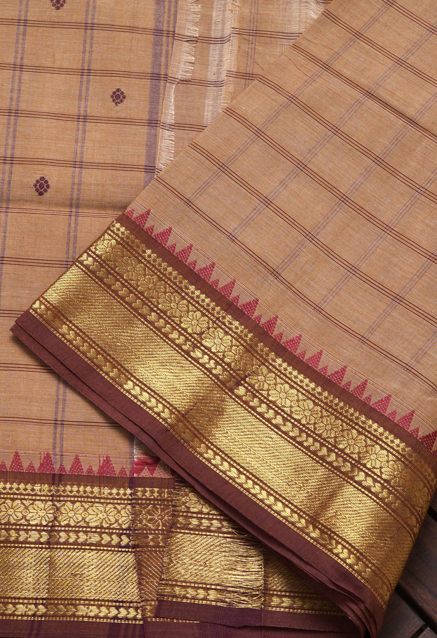 Brown Pure Pavani Handcrafted Kanchi Cotton Saree-UNM82826
