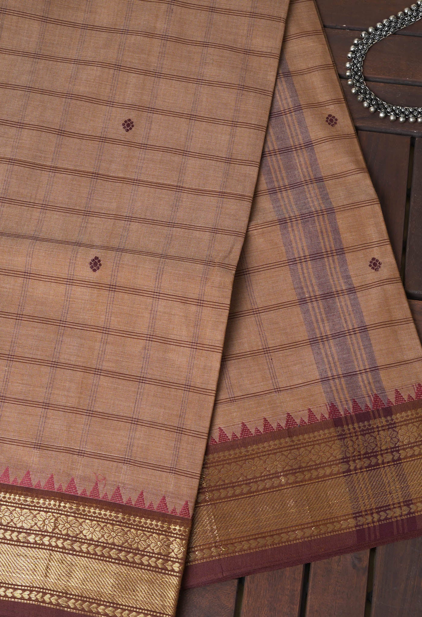 Brown Pure Pavani Handcrafted Kanchi Cotton Saree-UNM82826