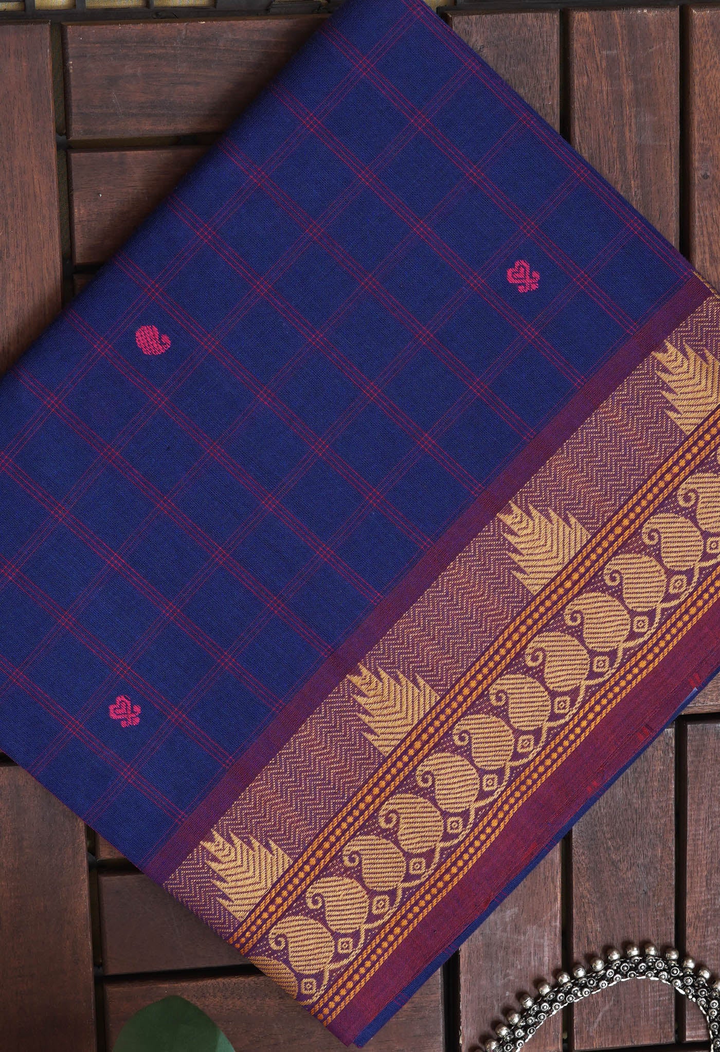 Navy Blue Pure Pavani Handcrafted Kanchi Cotton Saree-UNM82830