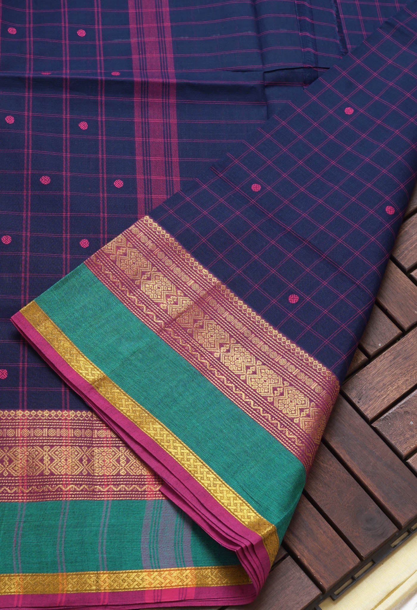 Navy Blue Pure Pavani Handcrafted Kanchi Cotton Saree-UNM82835