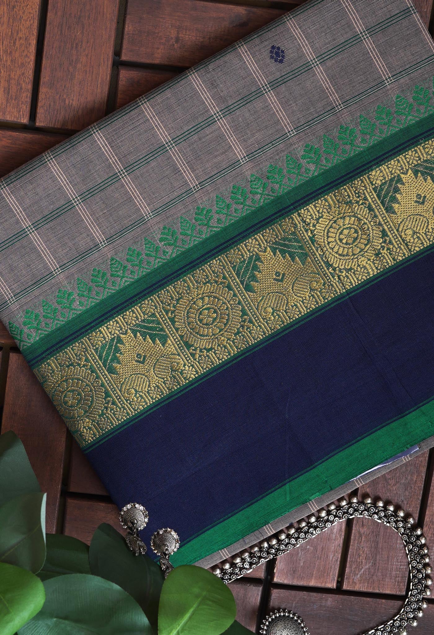 Grey Pure Pavani Handcrafted Kanchi Cotton Saree-UNM82837