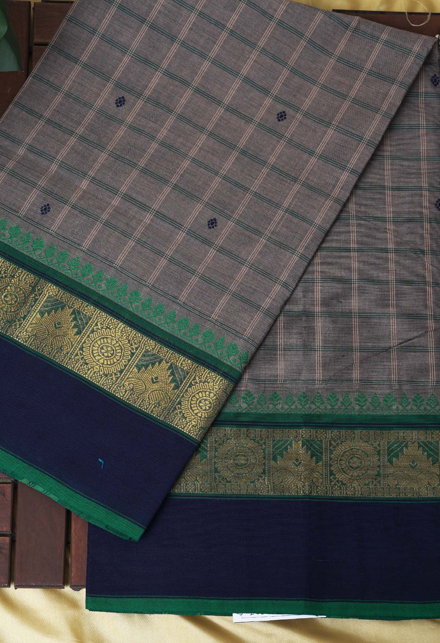 Grey Pure Pavani Handcrafted Kanchi Cotton Saree-UNM82837