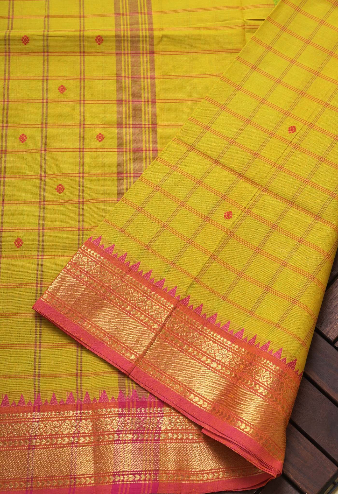 Yellow Pure Pavani Handcrafted Kanchi Cotton Saree-UNM82839