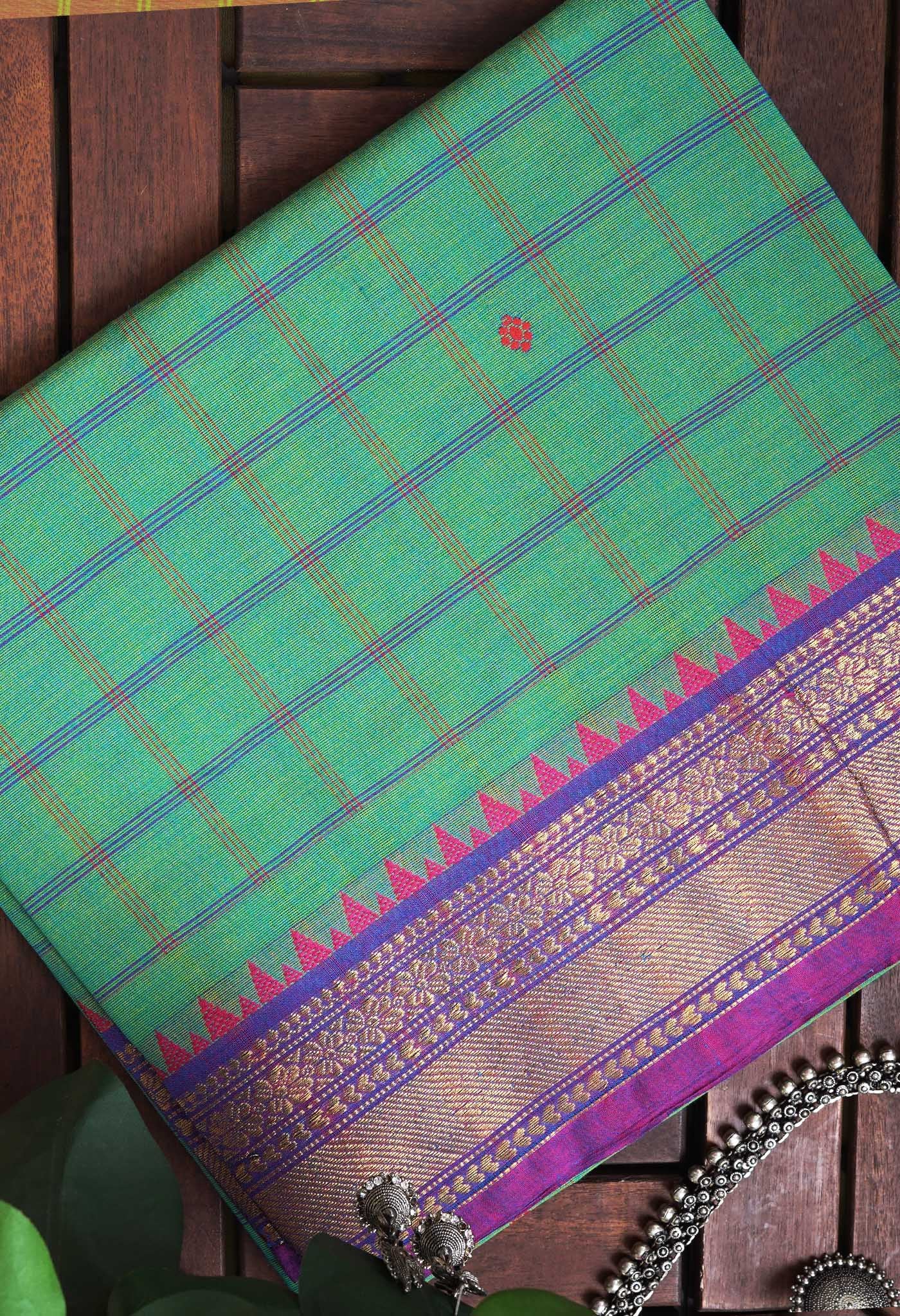 Green Pure Pavani Handcrafted Kanchi Cotton Saree-UNM82844