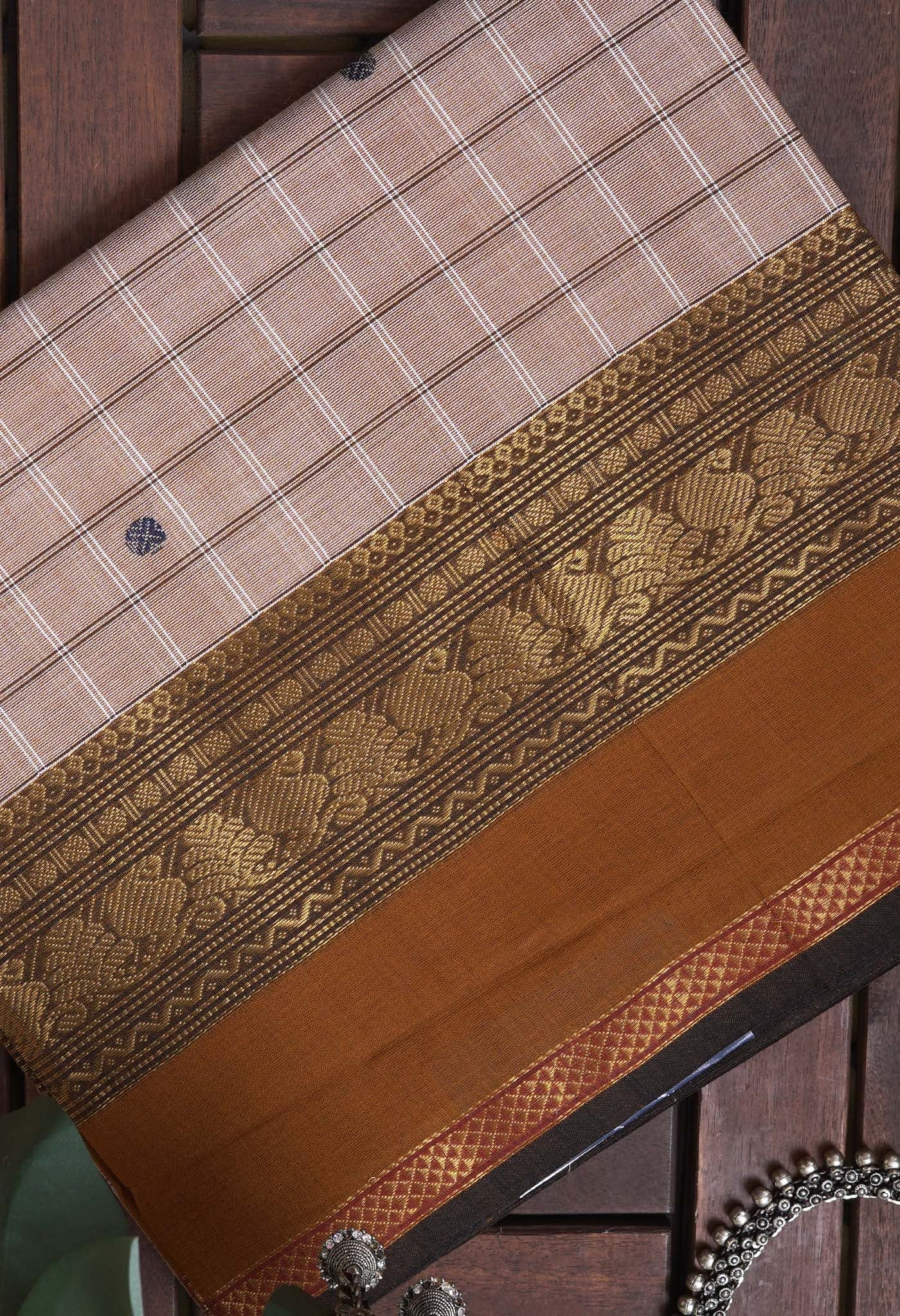 Cream Pure Pavani Handcrafted Kanchi Cotton Saree-UNM82853