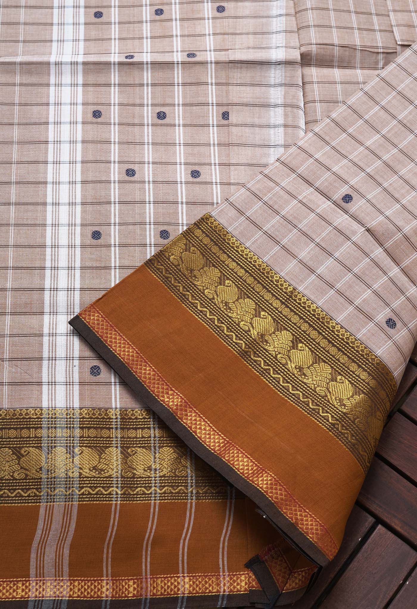 Cream Pure Pavani Handcrafted Kanchi Cotton Saree-UNM82853
