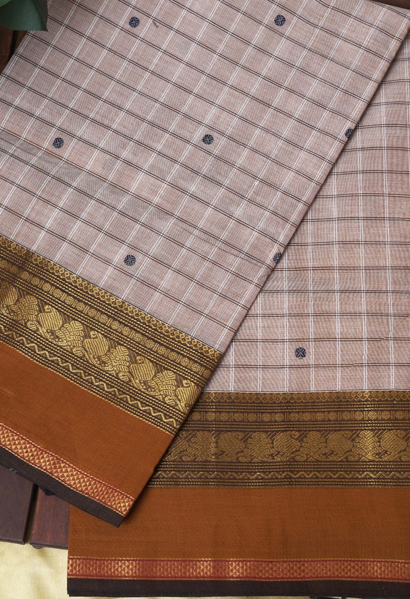 Cream Pure Pavani Handcrafted Kanchi Cotton Saree-UNM82853