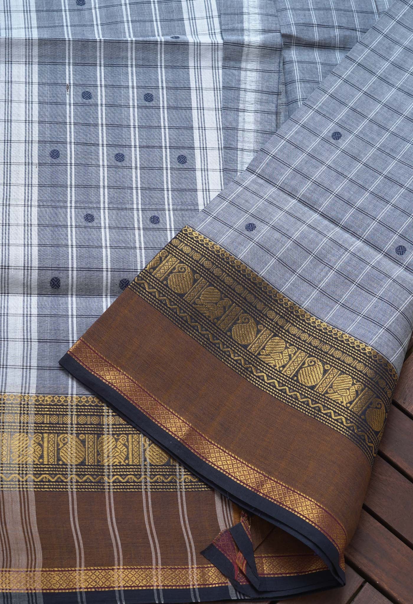 Grey Pure Pavani Handcrafted Kanchi Cotton Saree-UNM82854