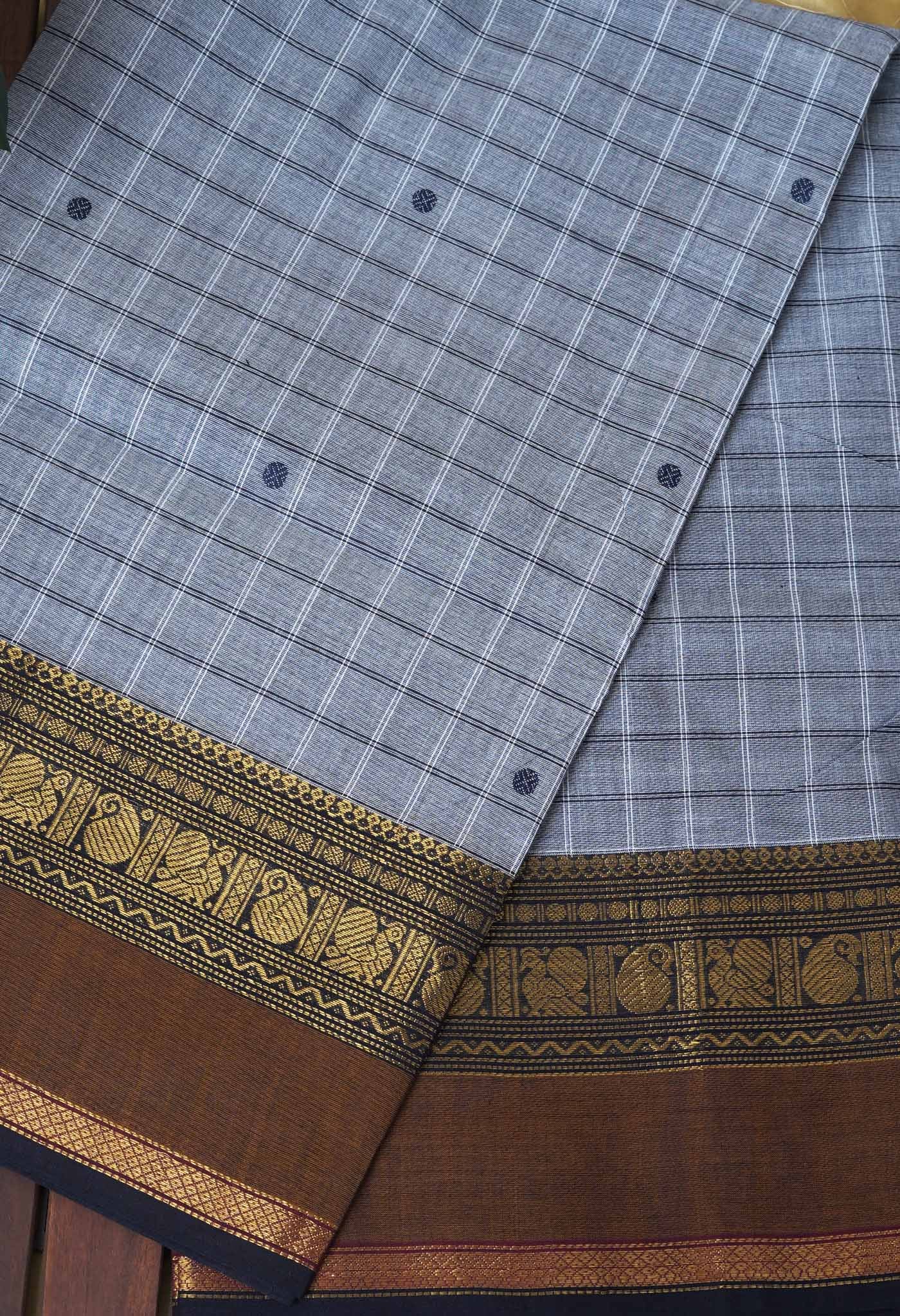 Grey Pure Pavani Handcrafted Kanchi Cotton Saree-UNM82854