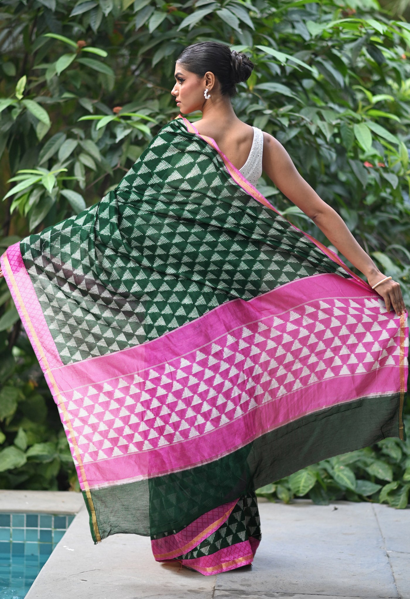 Green-Pink Pure Designer Printed Chanderi Sico Saree-UNM82855