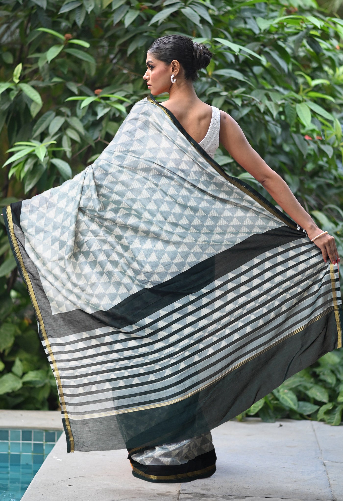 Grey-Black Pure Designer Printed Chanderi Sico Saree-UNM82856