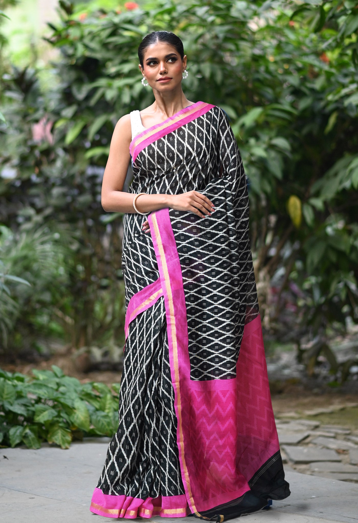Black-Pink Pure Designer Printed Chanderi Sico Saree-UNM82859