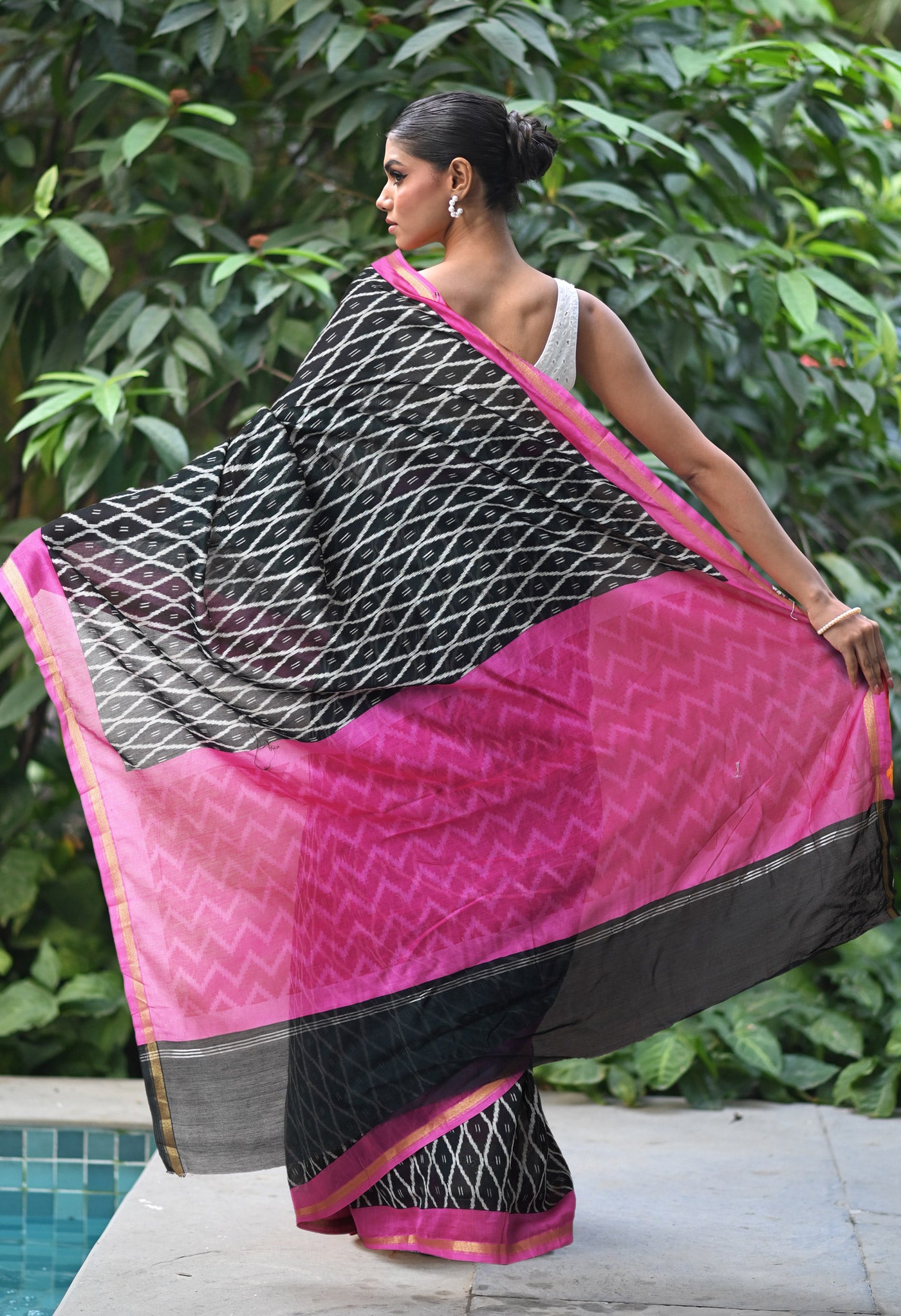 Black-Pink Pure Designer Printed Chanderi Sico Saree-UNM82859