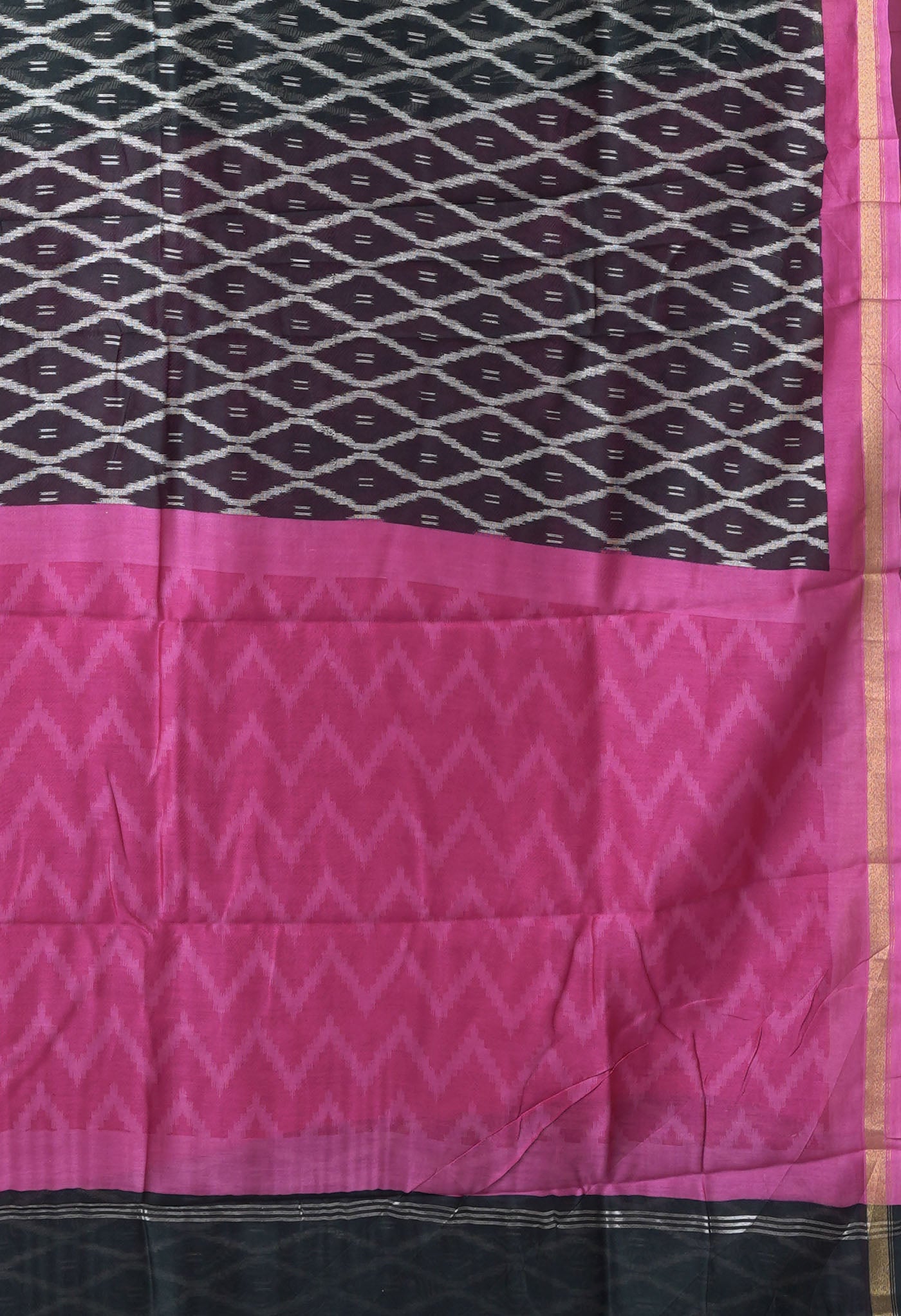 Black-Pink Pure Designer Printed Chanderi Sico Saree-UNM82859