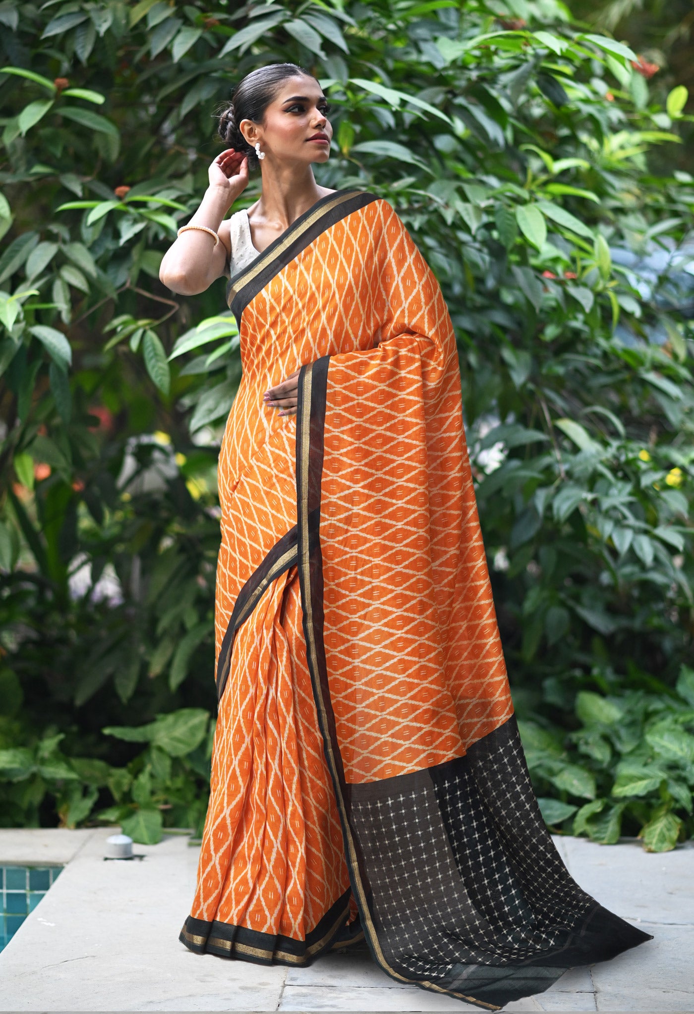 Orange-Black Pure Designer Printed Chanderi Sico Saree-UNM82860